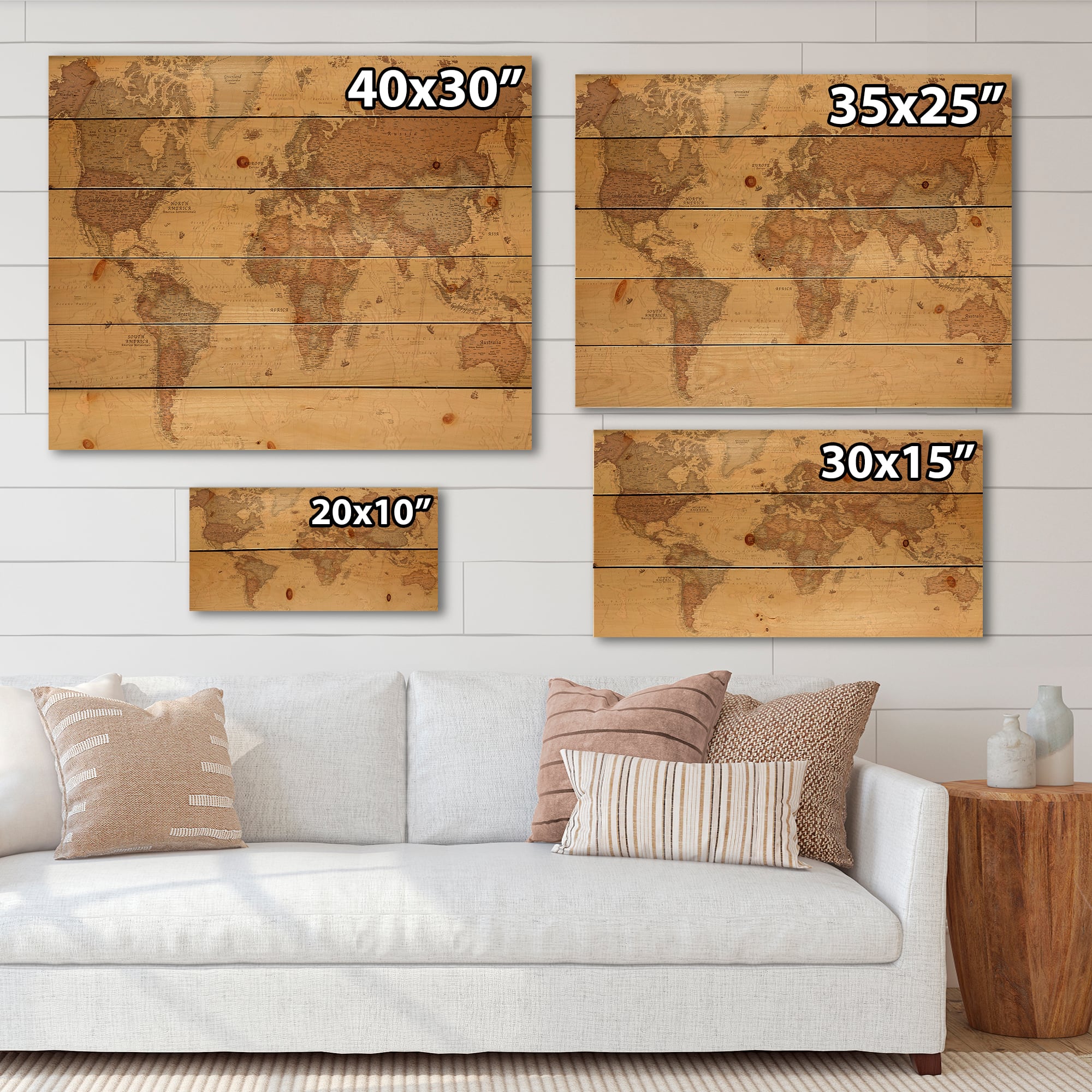 Designart - Ancient Map of The World III - Vintage Print on Natural Pine Wood