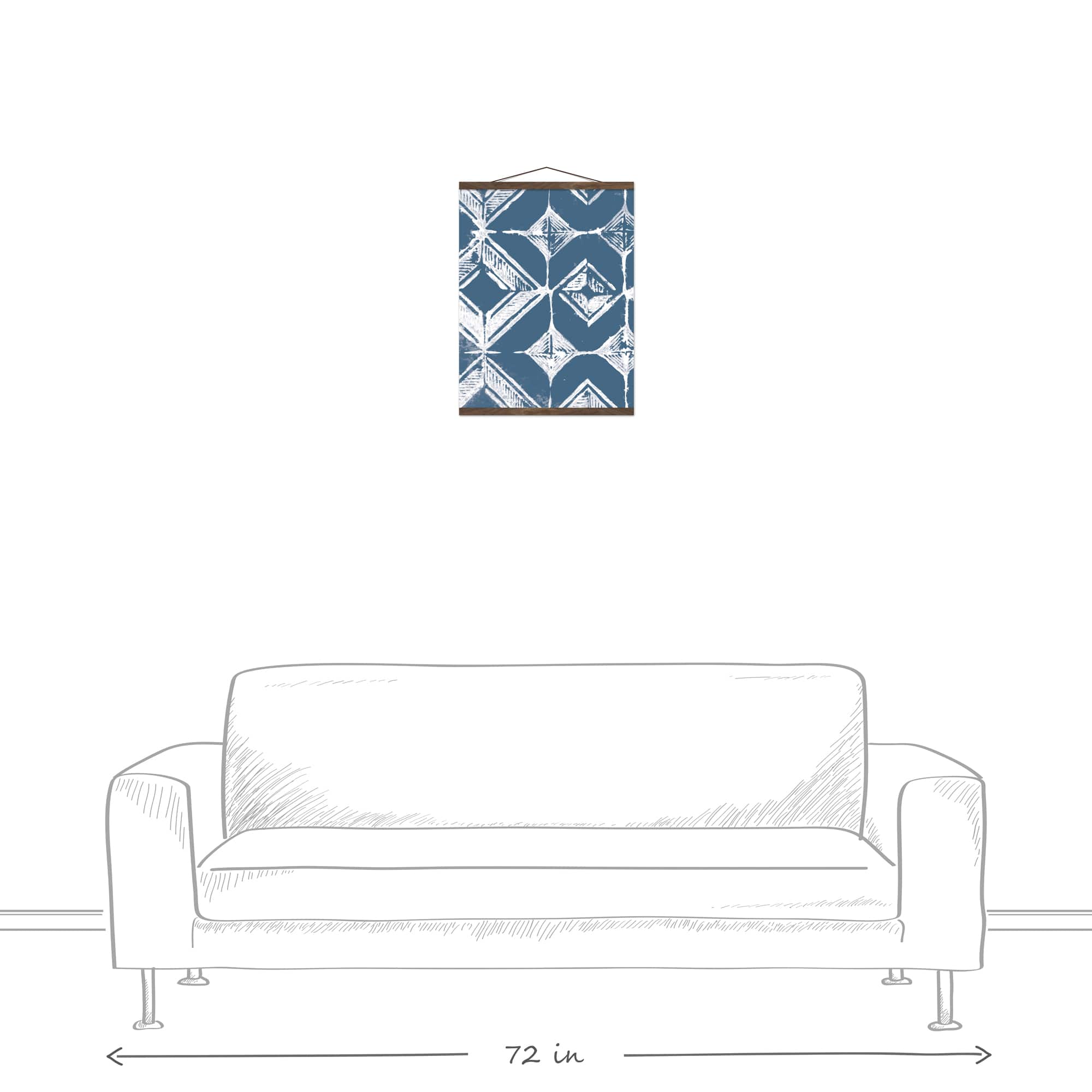 Reverse Blue Diamonds Teak Hanging Canvas