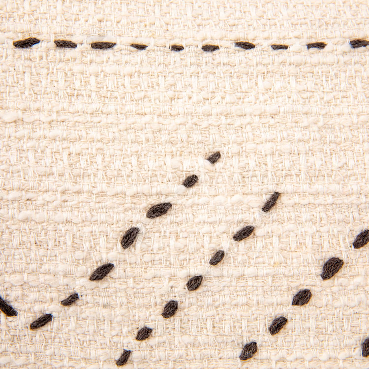 Hello Honey® Natural & Black Hand-Embroidered Cotton Lumbar Pillow with Kantha Stitch