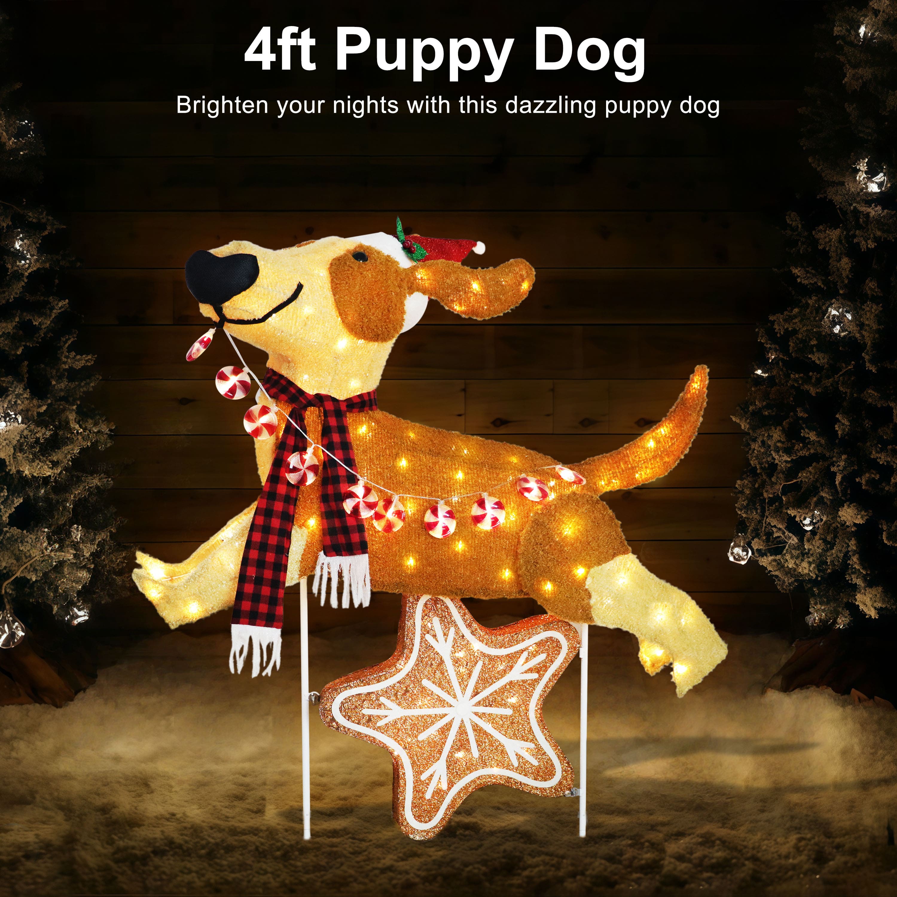 Puleo International 4ft. Pre-Lit Puppy Christmas Holiday Décor with Warm White LED Lights