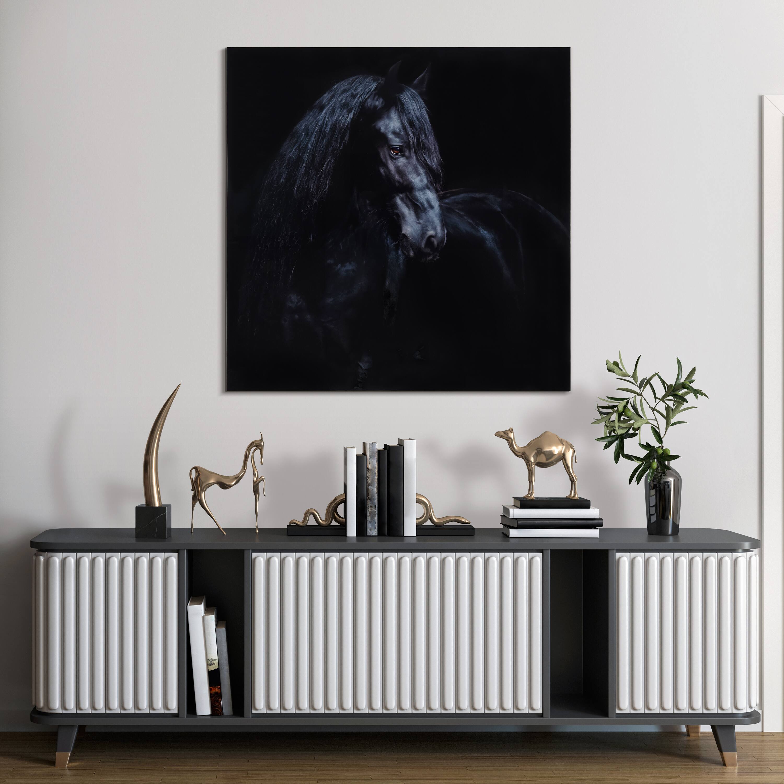 Empire Art Direct 38" x 38" Black Equine Attraction Frameless Printed Tempered Glass Wall Art