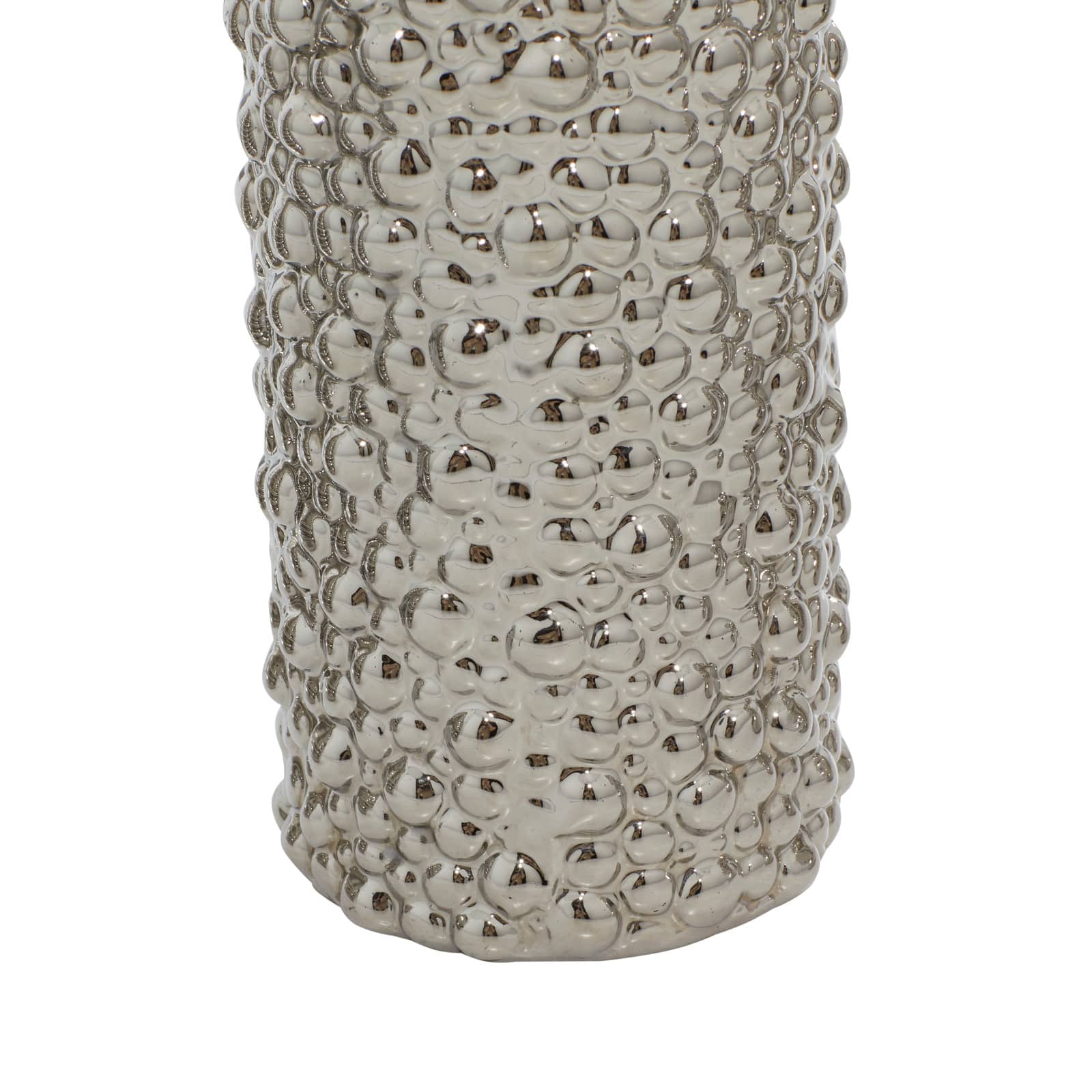 Set of 3 Silver Ceramic Glam Vase, 8" x 5"