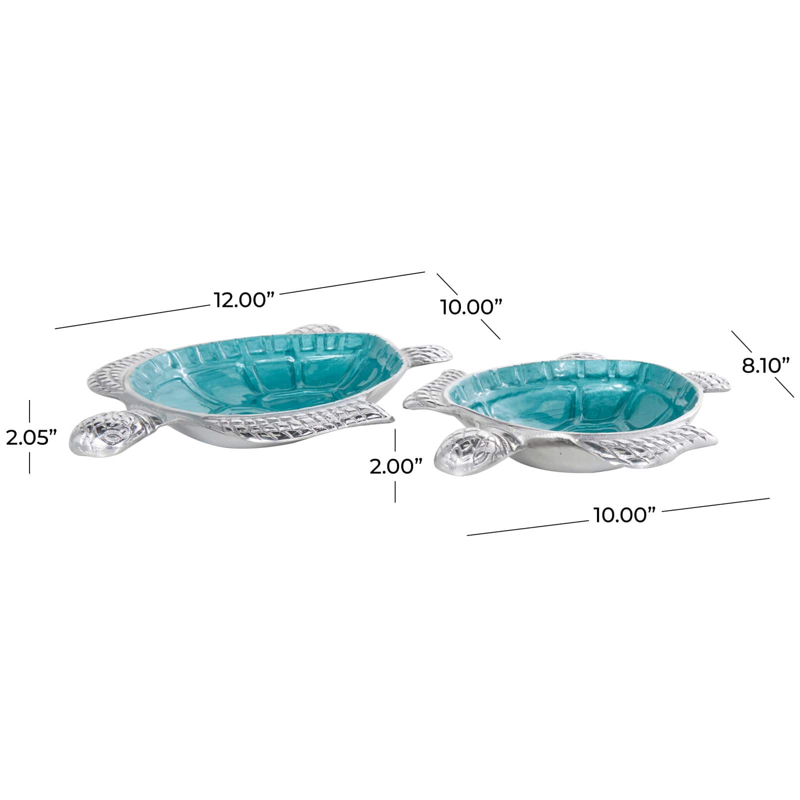 Teal & Silver Textured Enameled Turtle Bowl Set