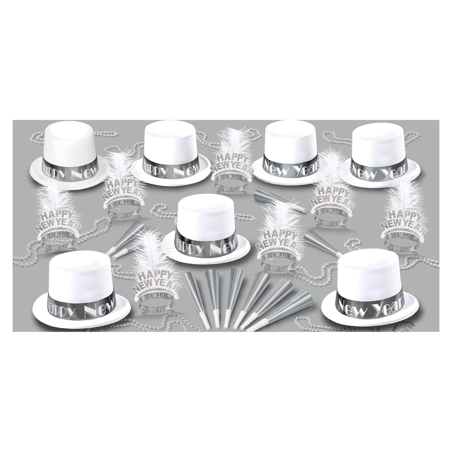 Beistle White & Silver New Year White Ice Party Favor Kit for 50