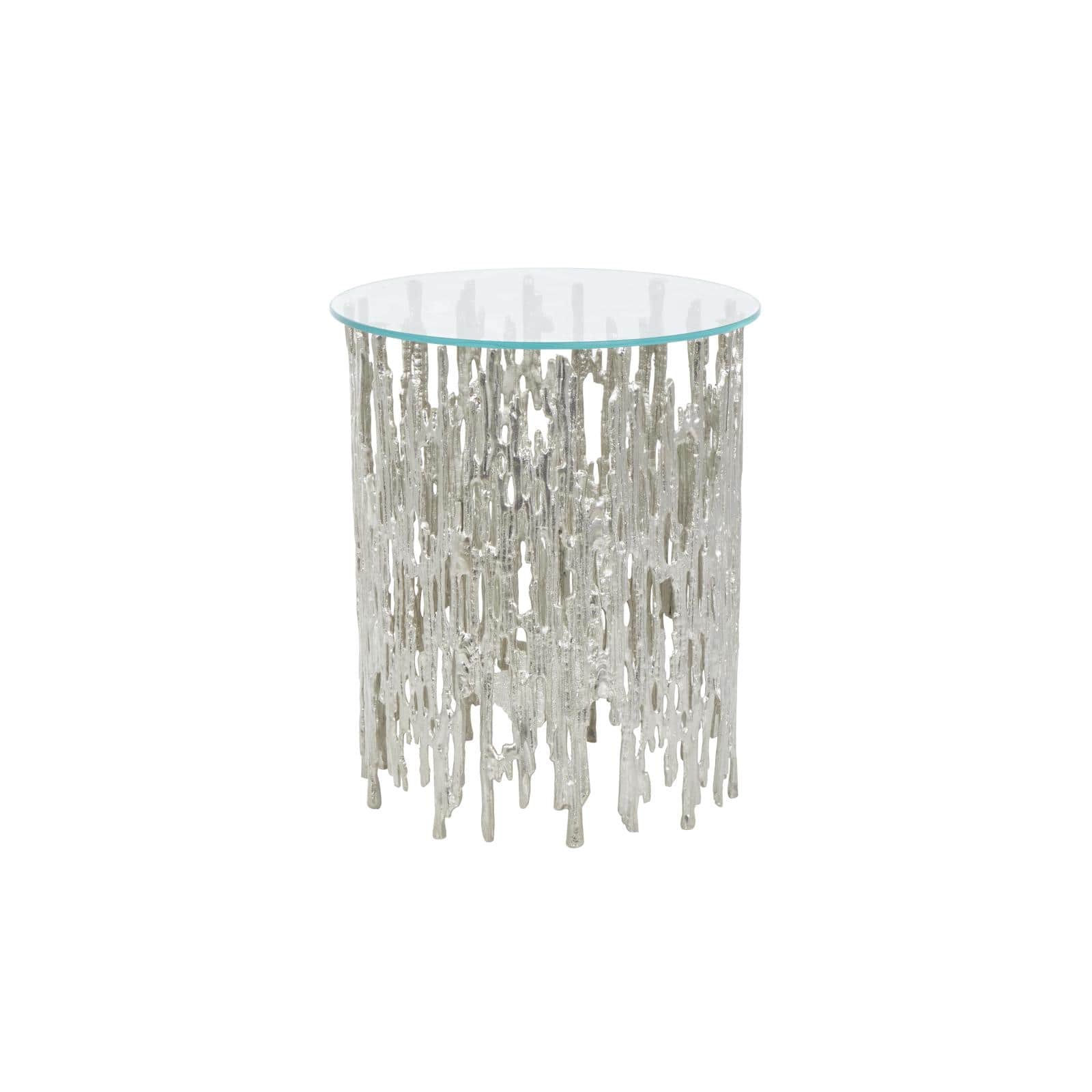 21" Silver Aluminum Accent Table with Glass Tabletop