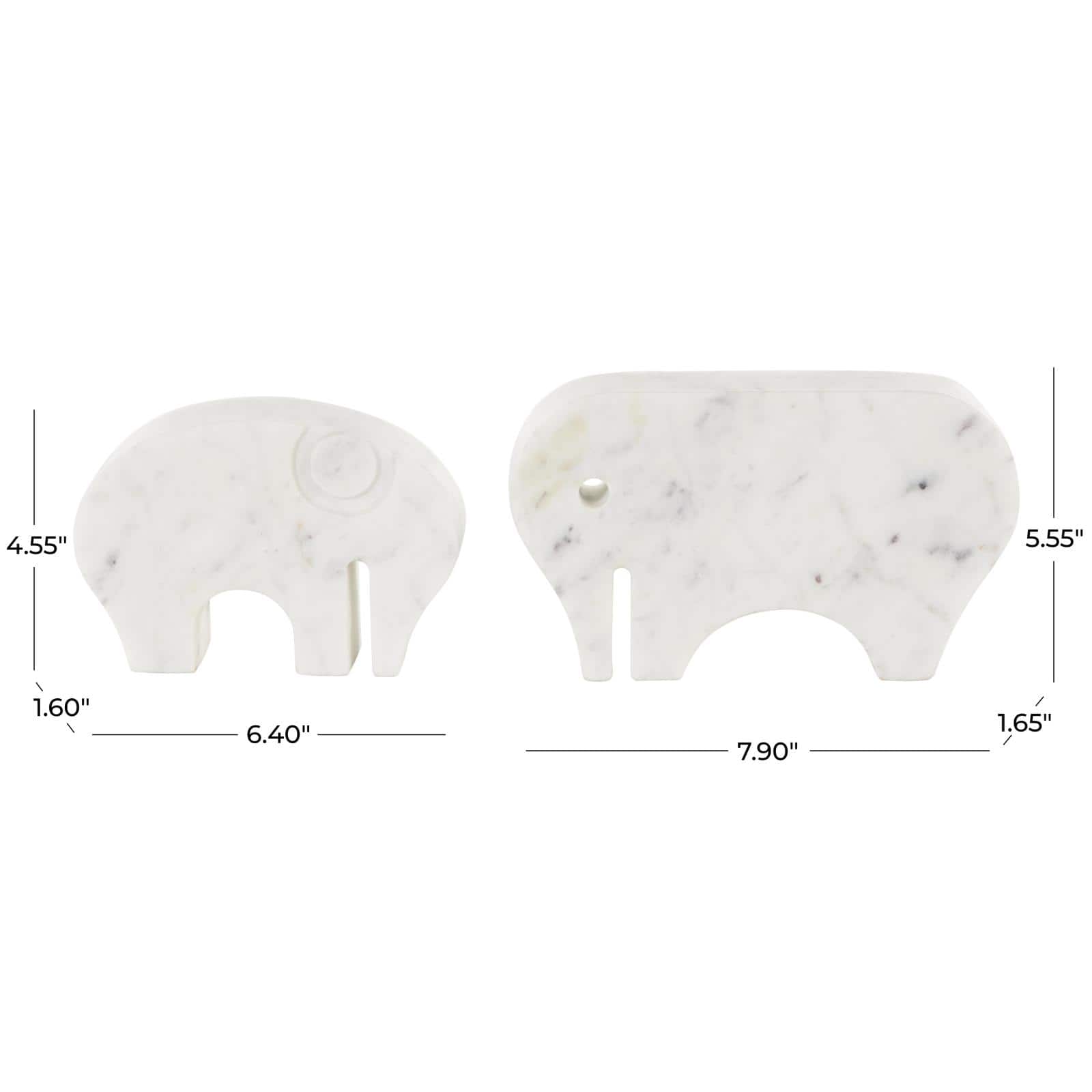 White & Gray Abstract Marble Elephant Sculpture Set
