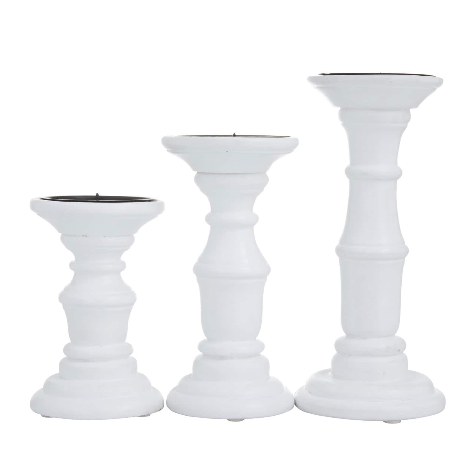 White Wood French Country Candle holder 10",8",6