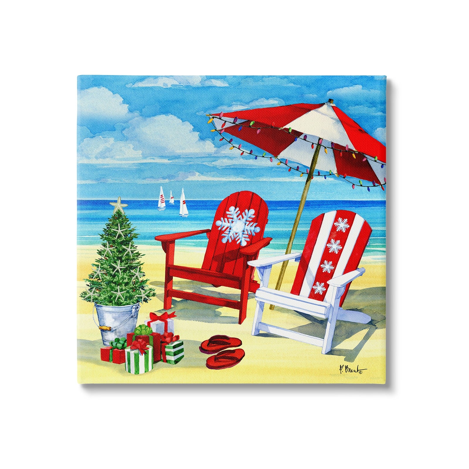 Stupell Industries Christmas Coastal Scene Canvas Wall Art