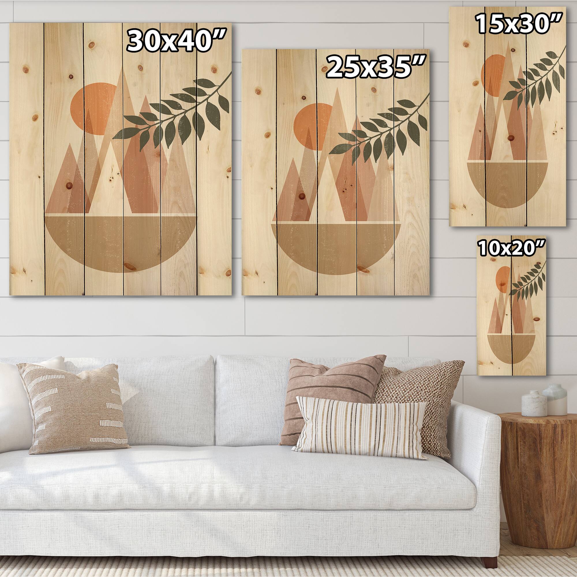 Designart - Abstract Sun and Moon In Mountains II - Modern Print on Natural Pine Wood