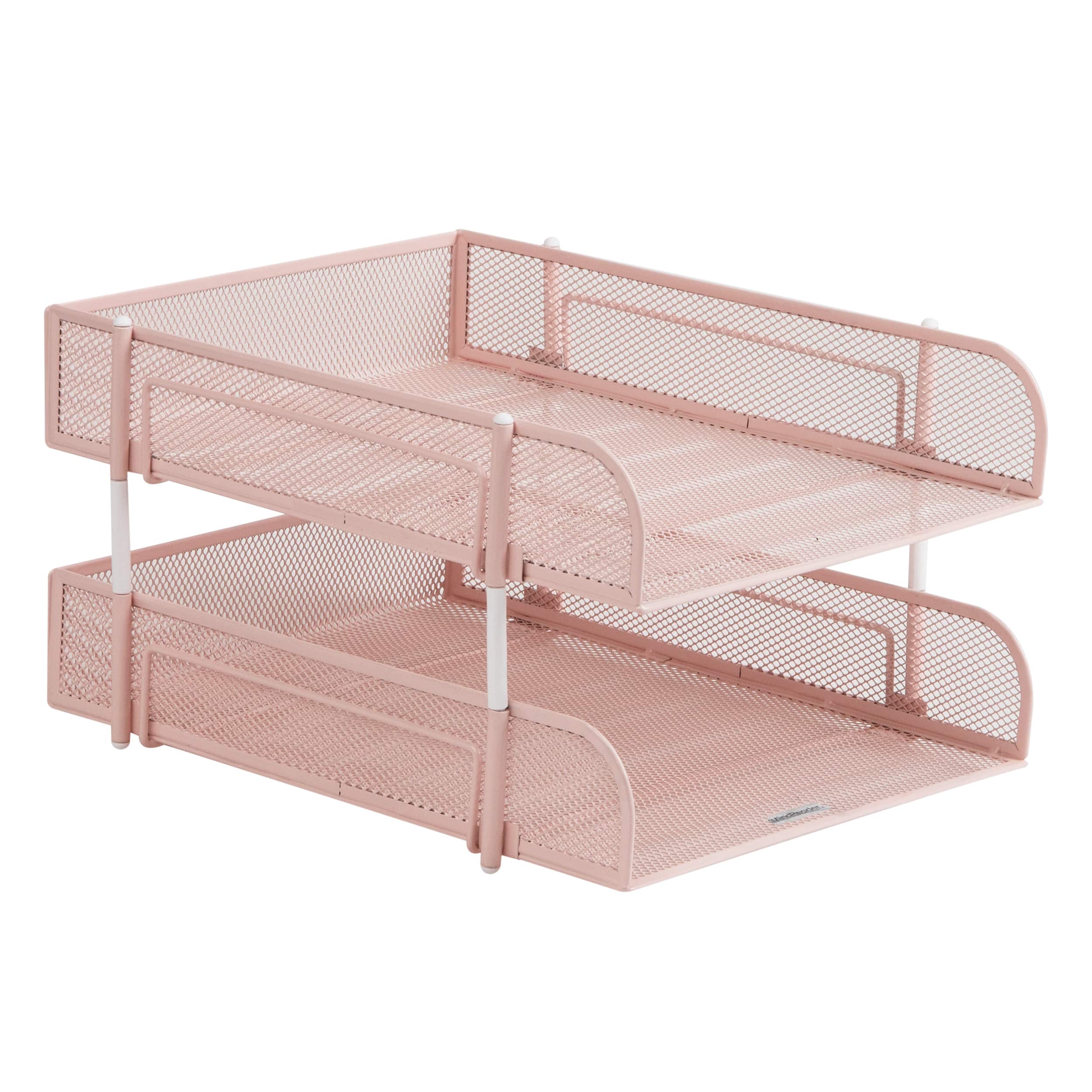 Mind Reader Stackable Paper Tray, Desktop Organizer, File Storage, Office, Metal Mesh, 10.5"L x 13.25"W x 7.5"H, 2 Pcs, Pink