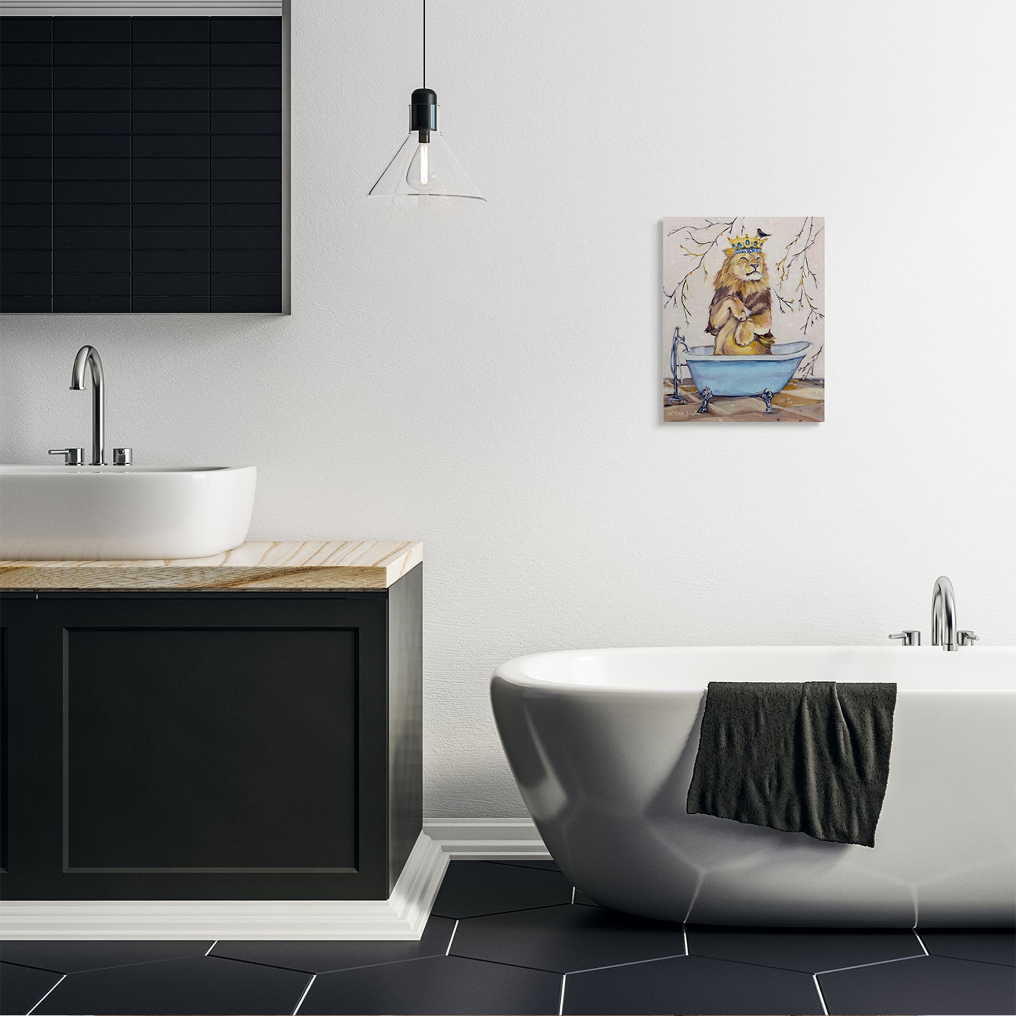 Stupell Industries Regal Jungle Lion in Blue Claw Bath Canvas Wall Art
