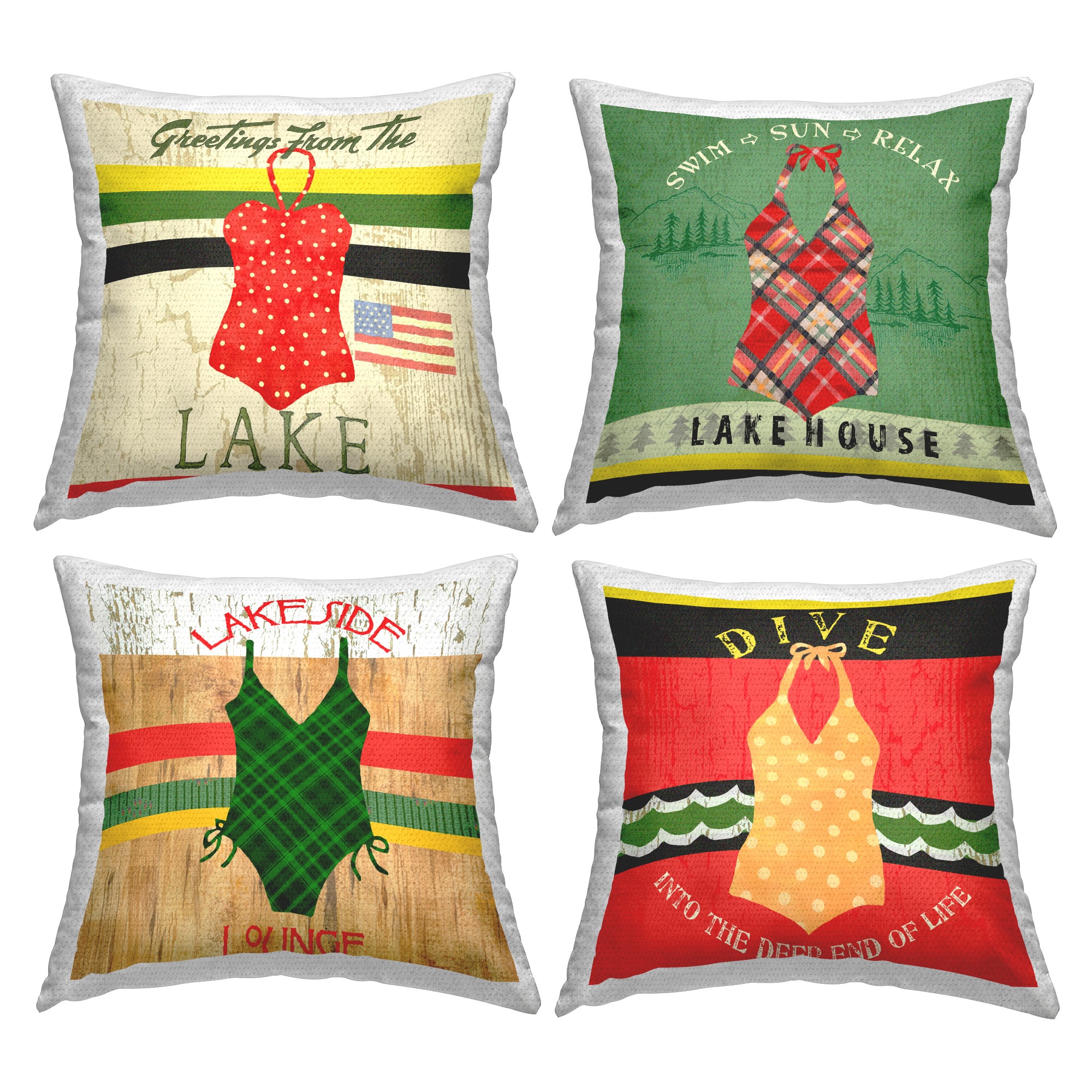 Stupell Industries 18" x 18" Vintage Rustic Swimsuits Outdoor Print Throw Pillow Set