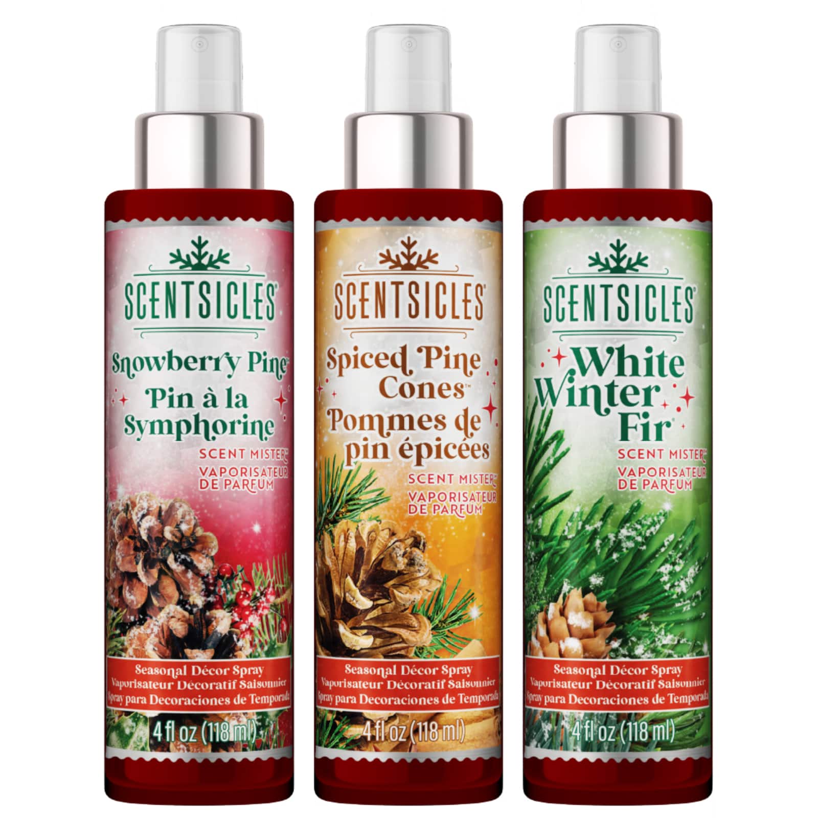 Scentsicles Scent Mister White Winter Fir, Snowberry Pine, Spiced Pine Cones, 3 pack
