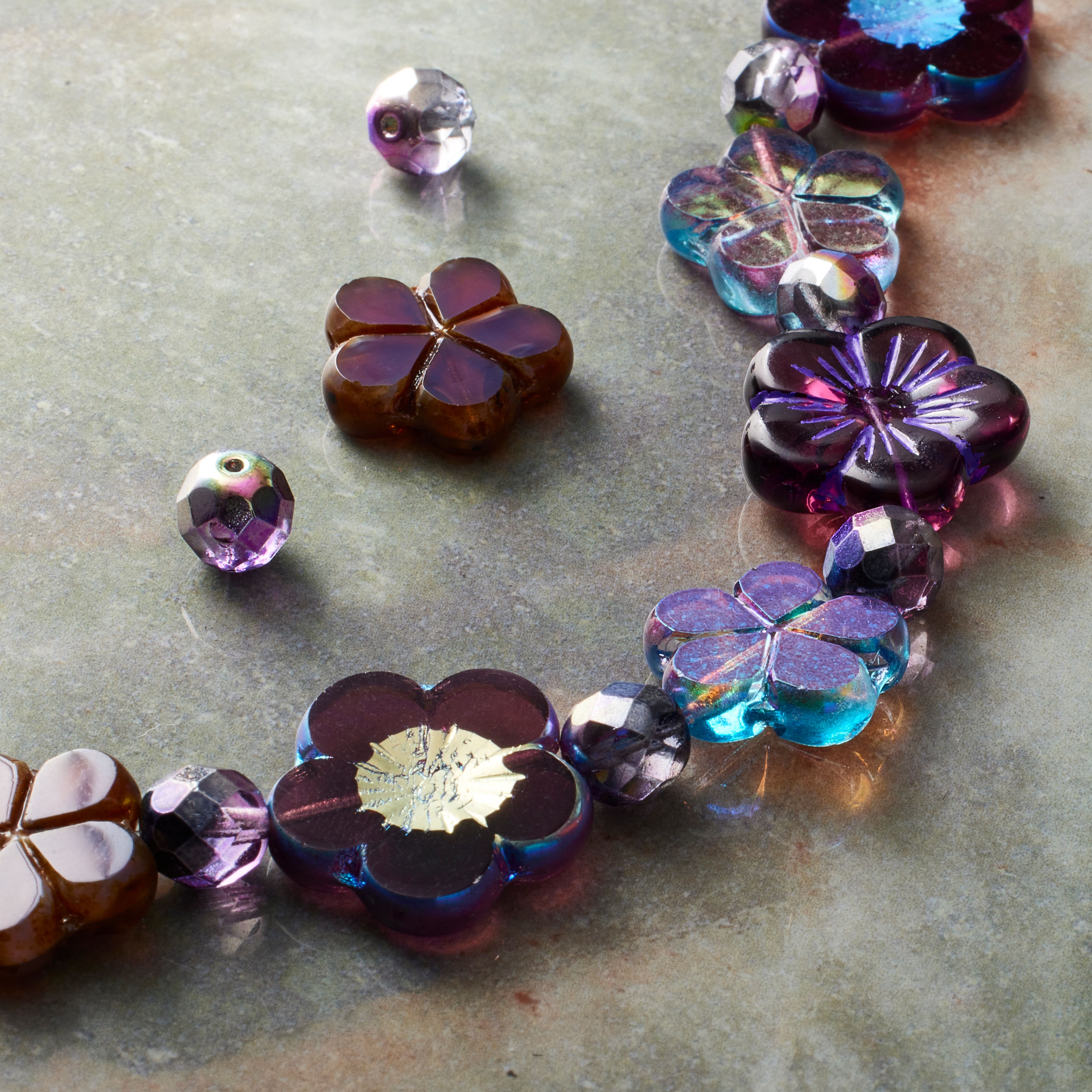 6 Pack: Berry Roses Czech Glass Flower Bead Mix by Bead Landing™