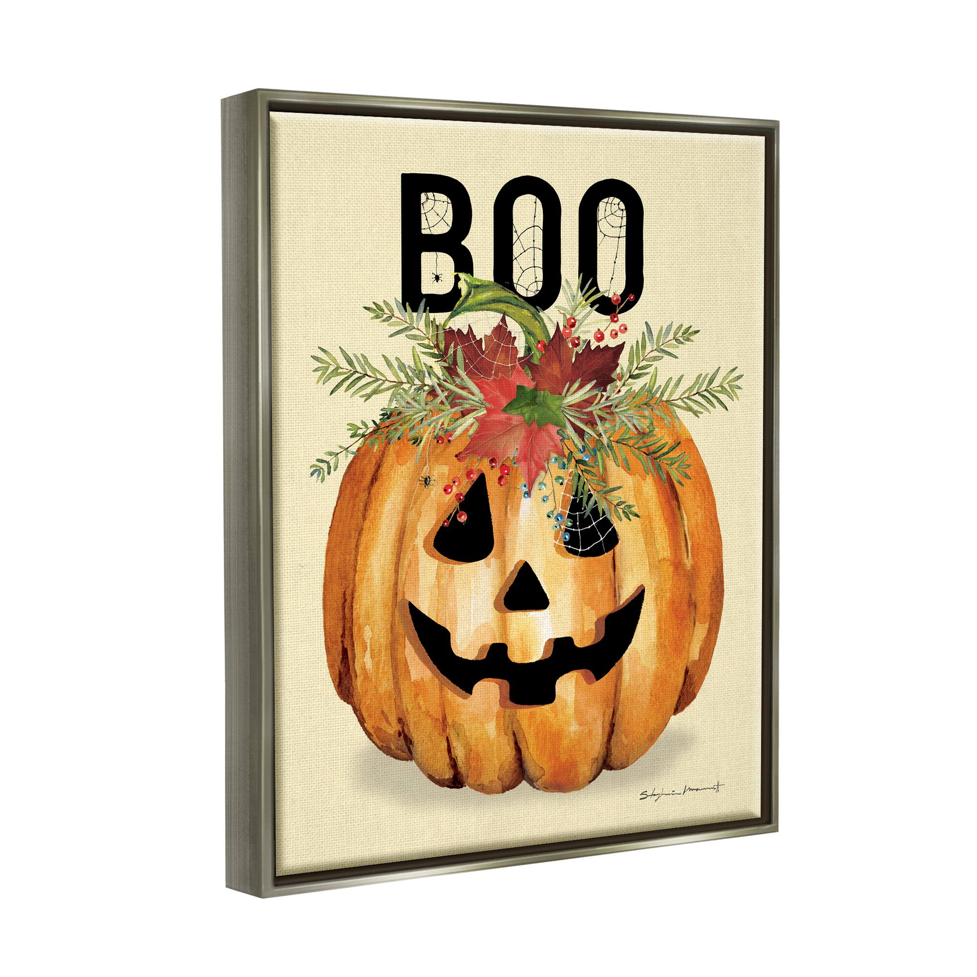 Stupell Industries Boo Seasonal Halloween Flowers Framed Floater Canvas Wall Art