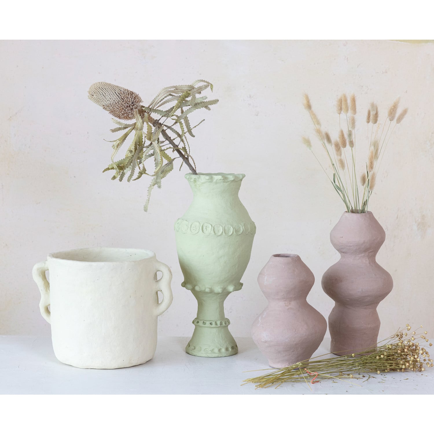 Hello Honey® 17" Mint Handmade Paper Mache Vase with Embossed & Debossed Design