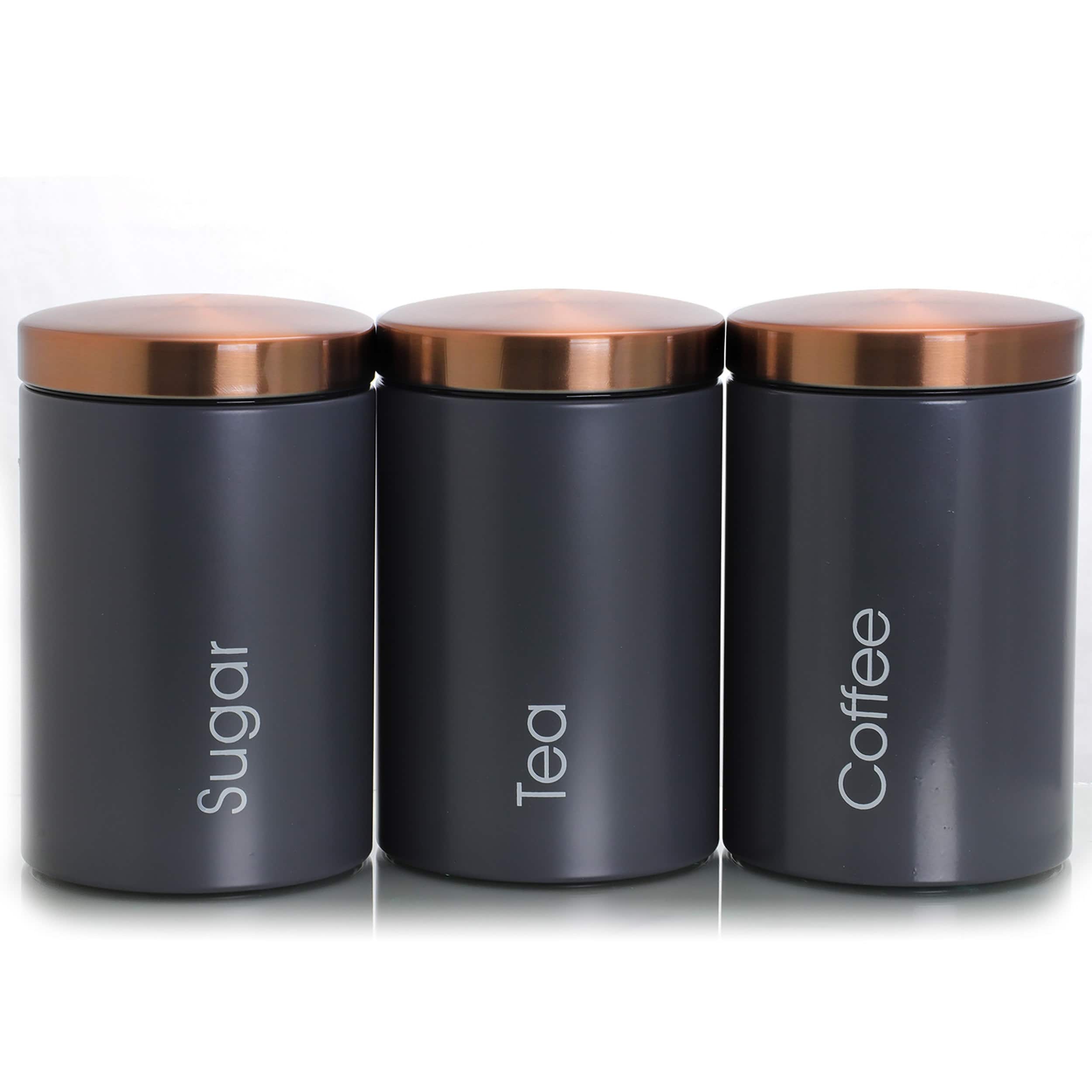 MegaChef Essential Kitchen Storage Matte Gray 3 Piece Sugar, Coffee & Tea Canister Set