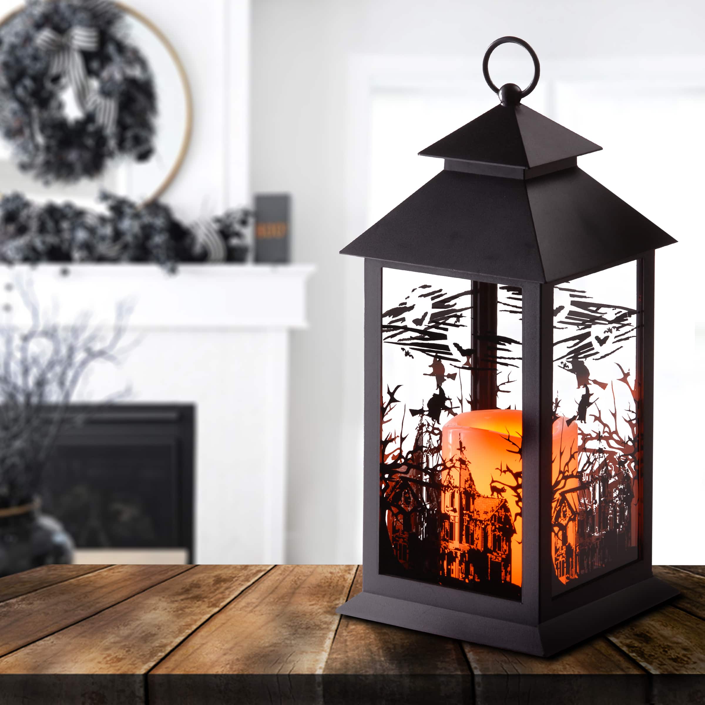 12" Witch Lantern with LED Candle