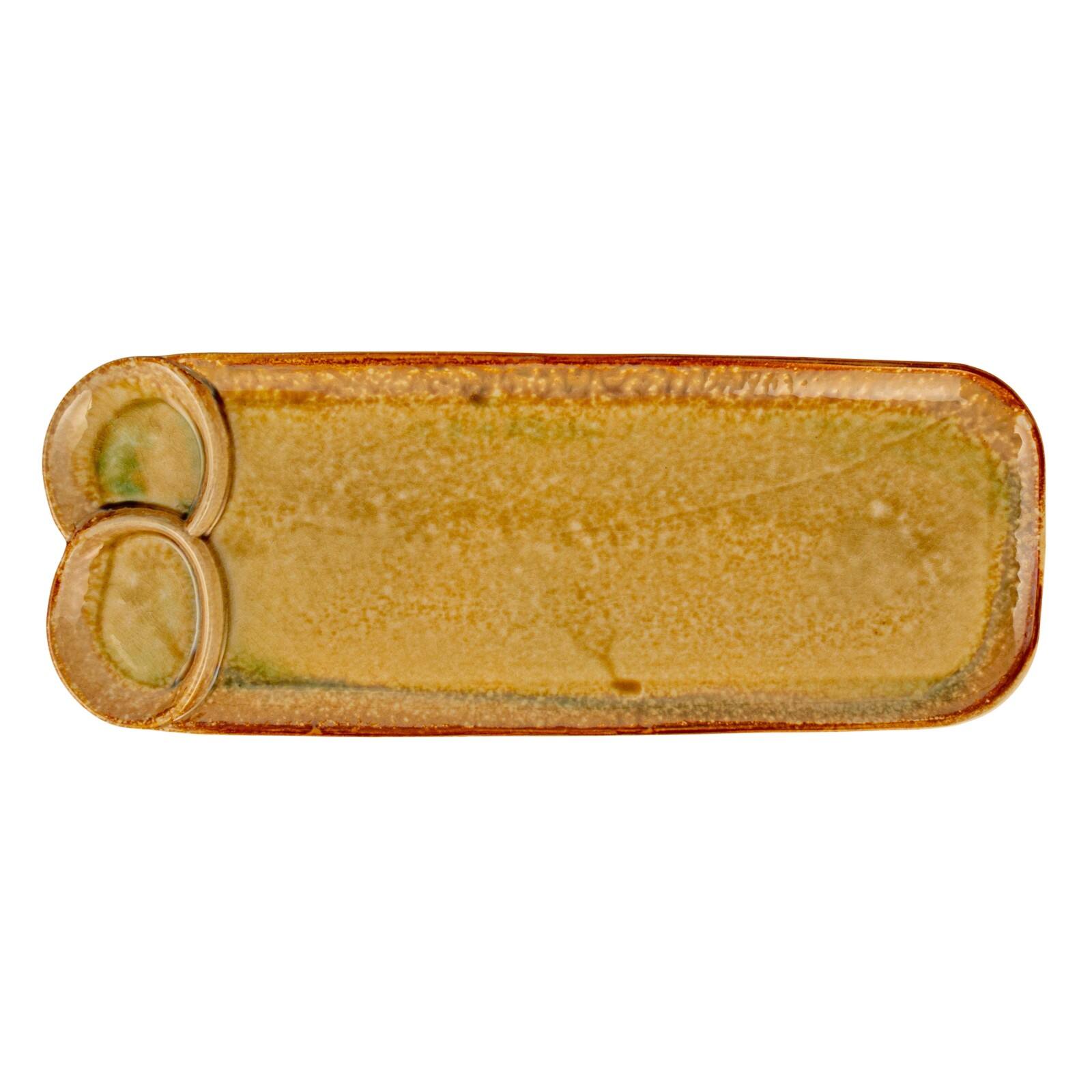 Hello Honey Stoneware Platter with 3 Sections, Reactive and Crackle Glaze, Caramel Color