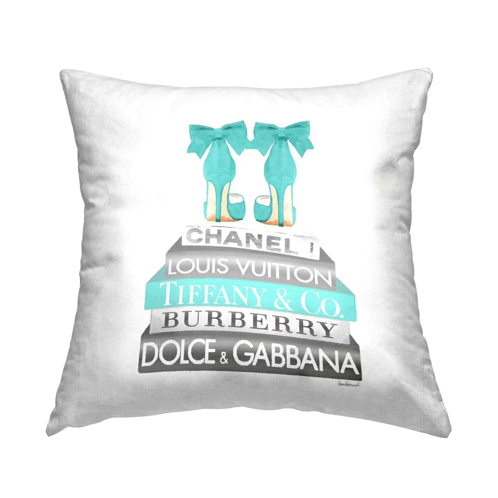 Stupell Industries Turquoise Fashion Heels Glam Brand Books Throw Pillow, 18" x 18"