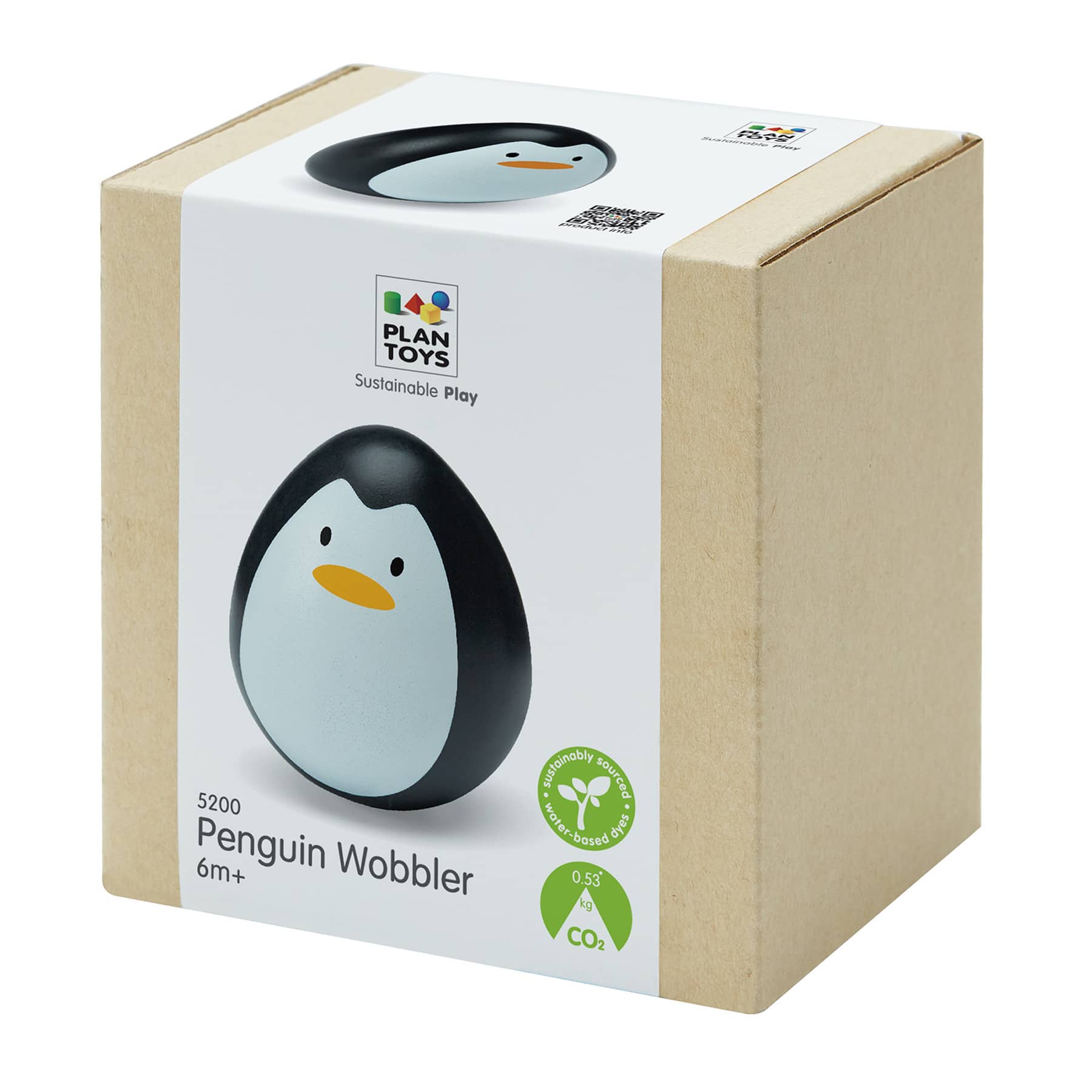 PlanToys 3" Black & White Penguin Wobbler Wooden Bounce Back Toy