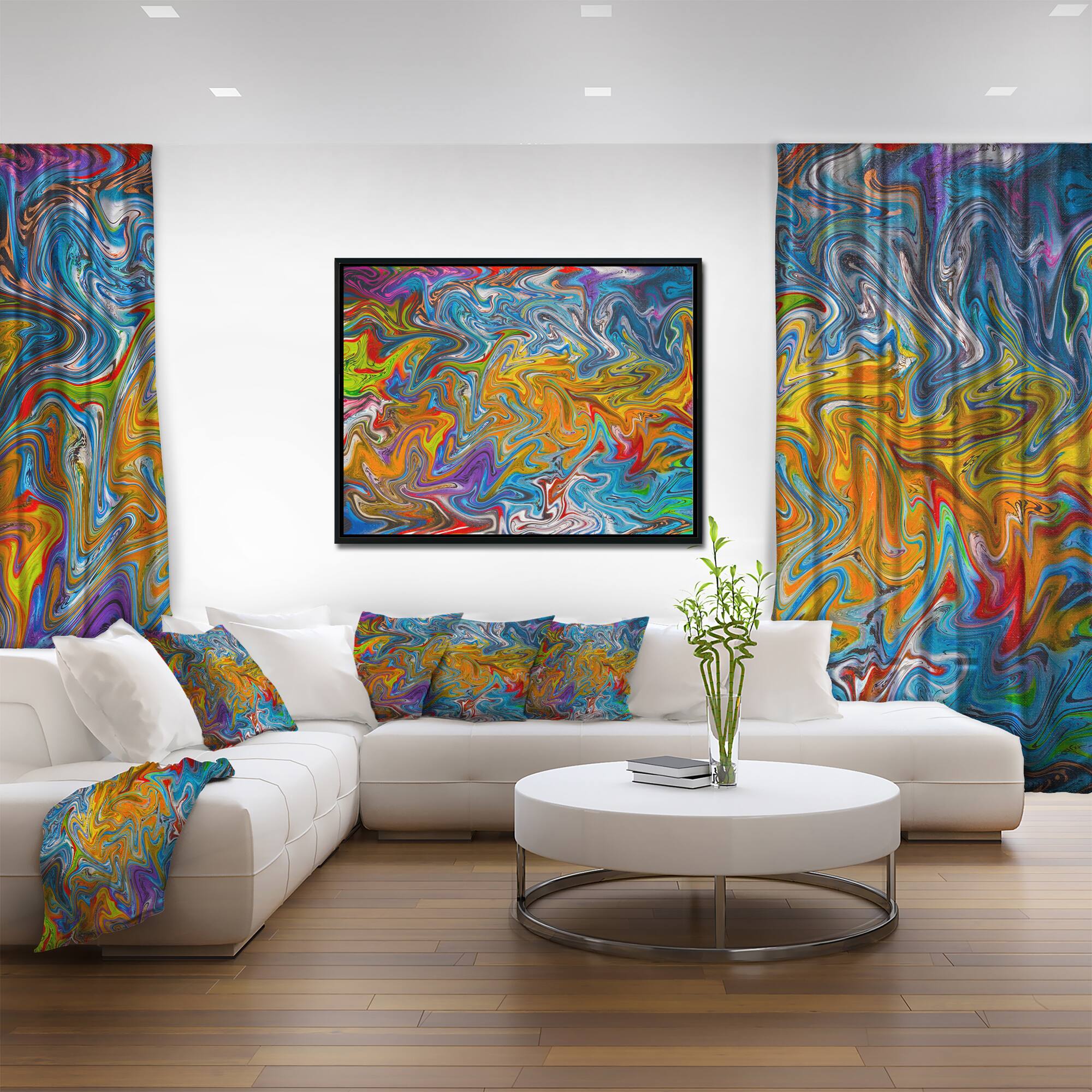Designart - Fractal Flowing Colors - Abstract Framed Canvas Art Print