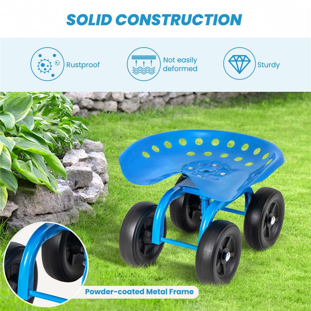 Costway Rolling Garden Cart Heavy Duty Height Adjustable Swivel Work Seat