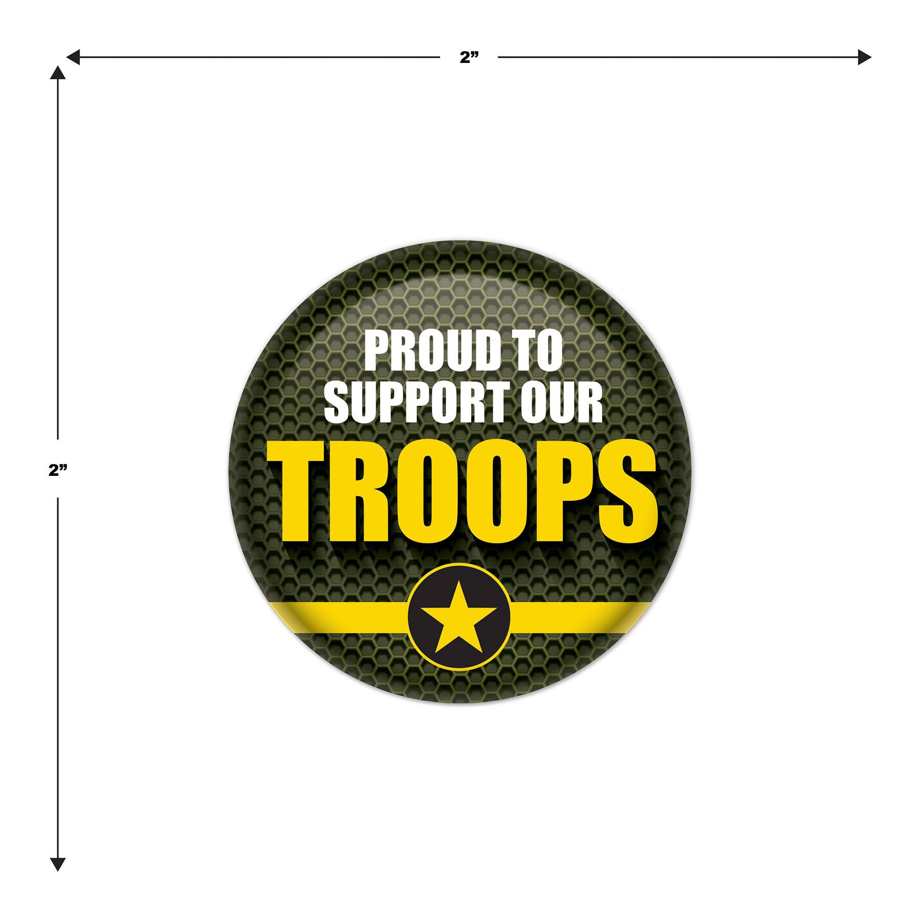 Beistle 2" Green & Yellow Proud To Support Our Troops Buttons, 6ct.