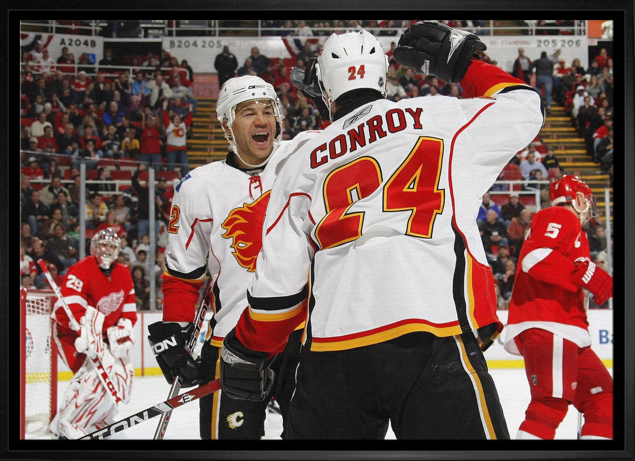 Jarome Iginla and Craig Conroy 20" x 29" Framed Canvas Flames Celebration-H 31.5" x 22.5"
