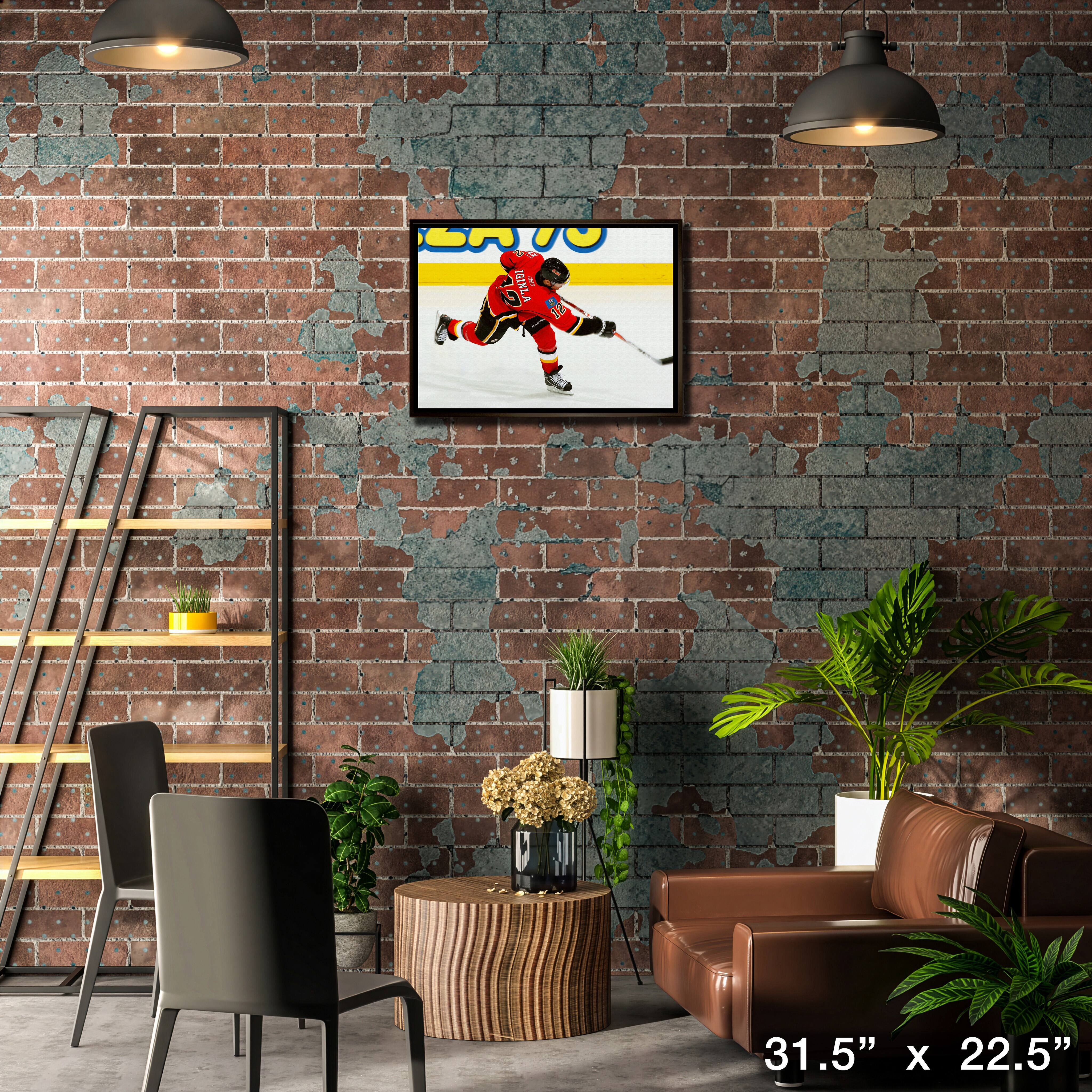 Jarome Iginla 20" x 29" Framed Canvas Flames Shooting-H 31.5" x 22.5"