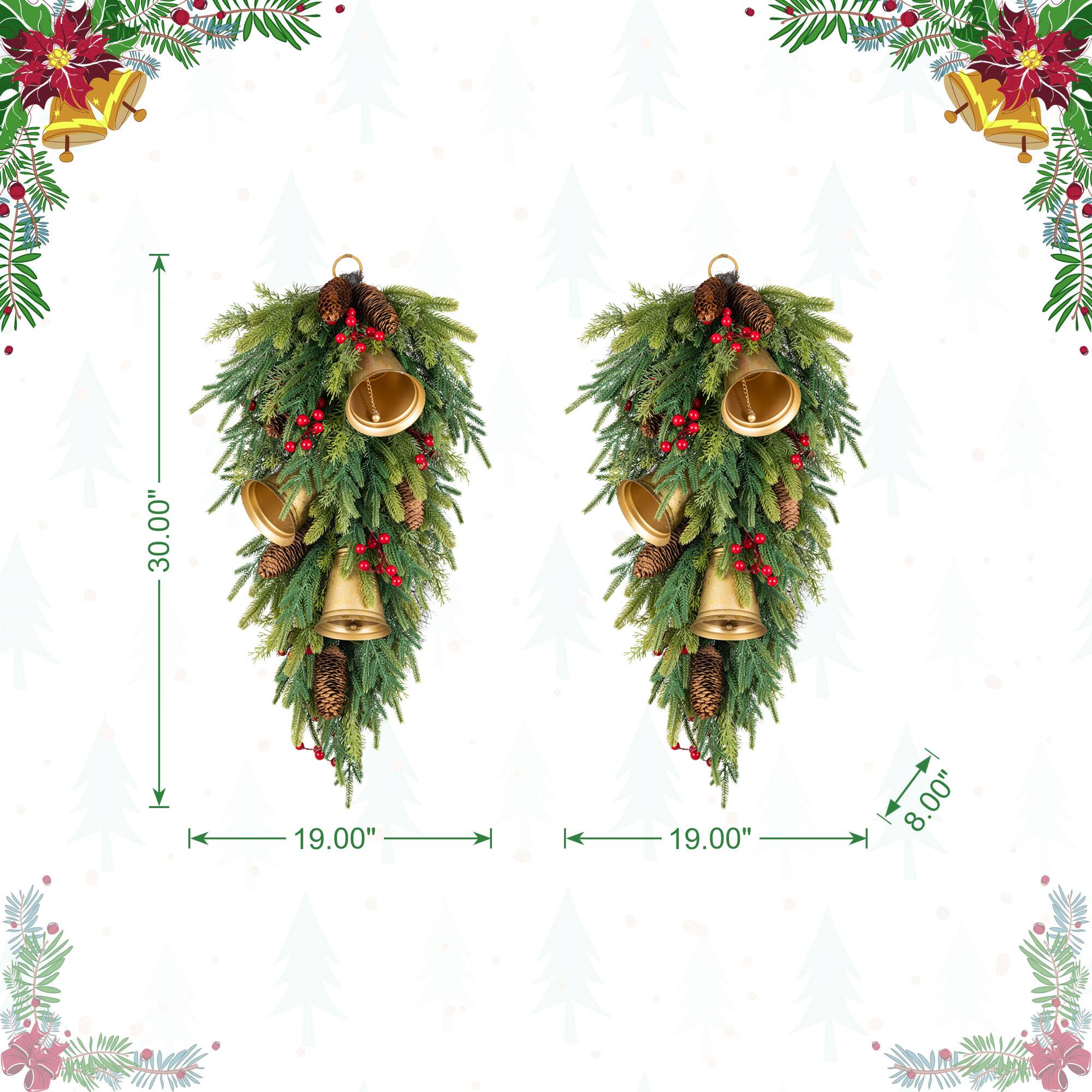 Glitzhome® 30" Christmas Deluxe Gold Bell & Pinecone PE Dripping Teardrop, Set of 2
