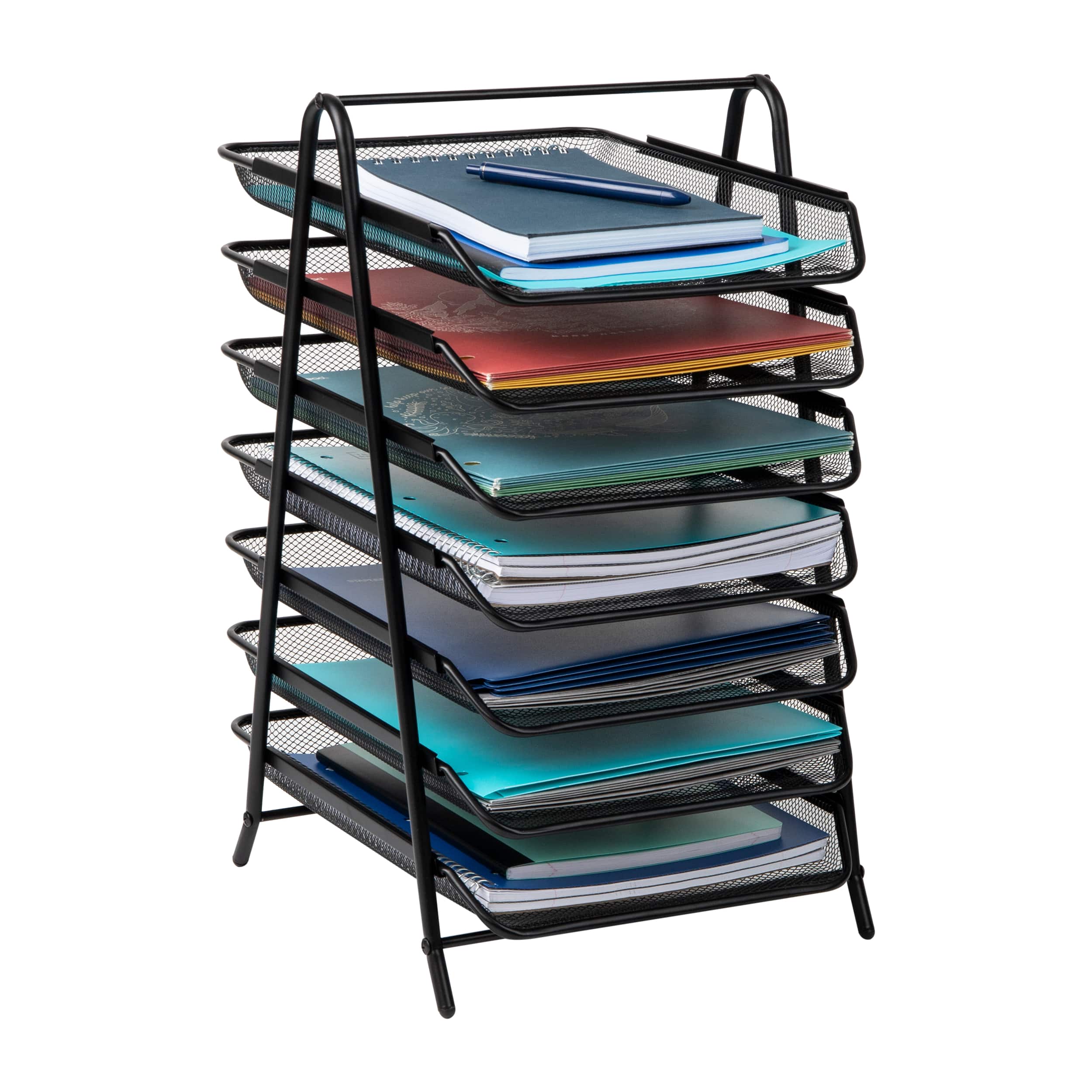 Mind Reader 7-Tier Paper Tray, Desktop Organizer, File Storage, Office, Metal Mesh, Black