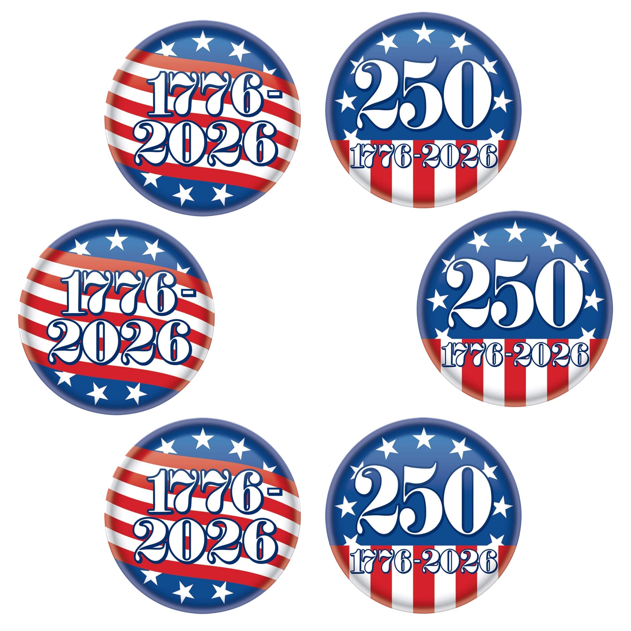 Beistle 2" Red, White & Blue Semiquincentennial Buttons, 6ct.