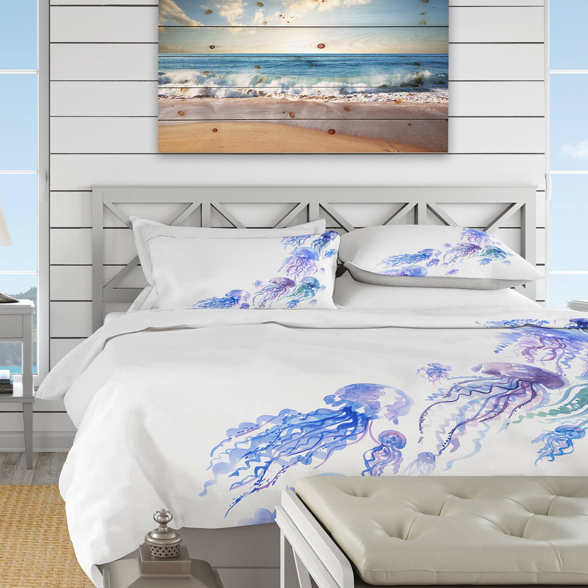 Designart 'Moving Jellyfish Group' Nautical & Coastal Bedding Set - Duvet Cover & Shams