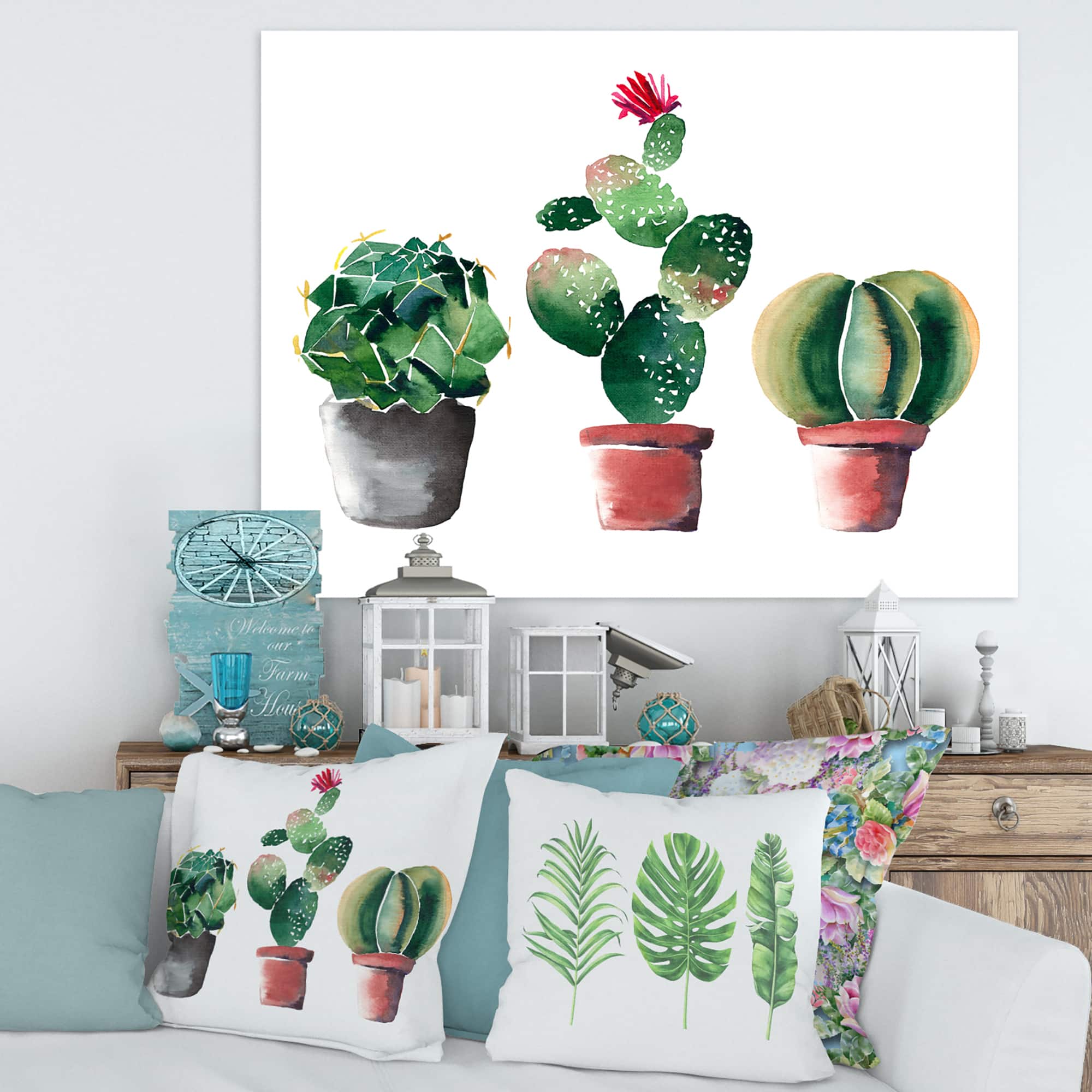 Designart - Three Cactus In Clay Pots