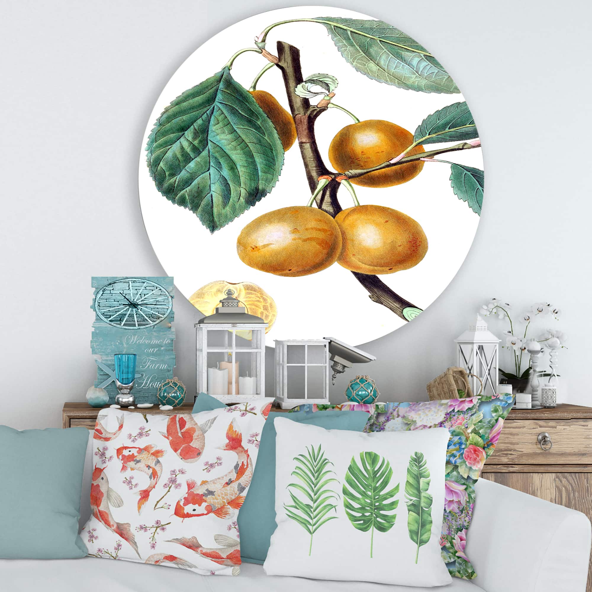Designart - Vintage Fruits II - Farmhouse Metal Circle Wall Art