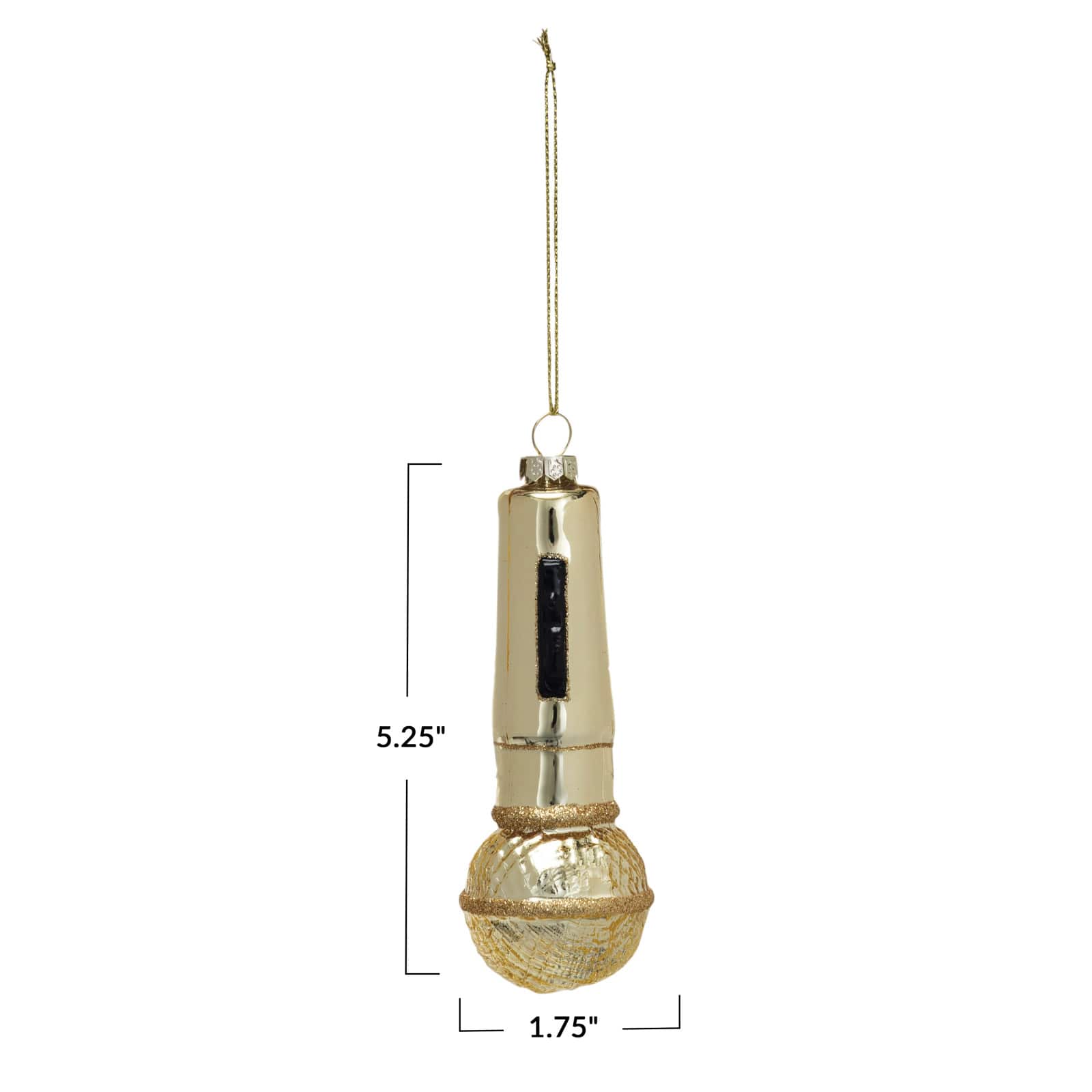 Hello Honey® 5.25" Gold Metallic Microphone Glass Ornament with Glitter