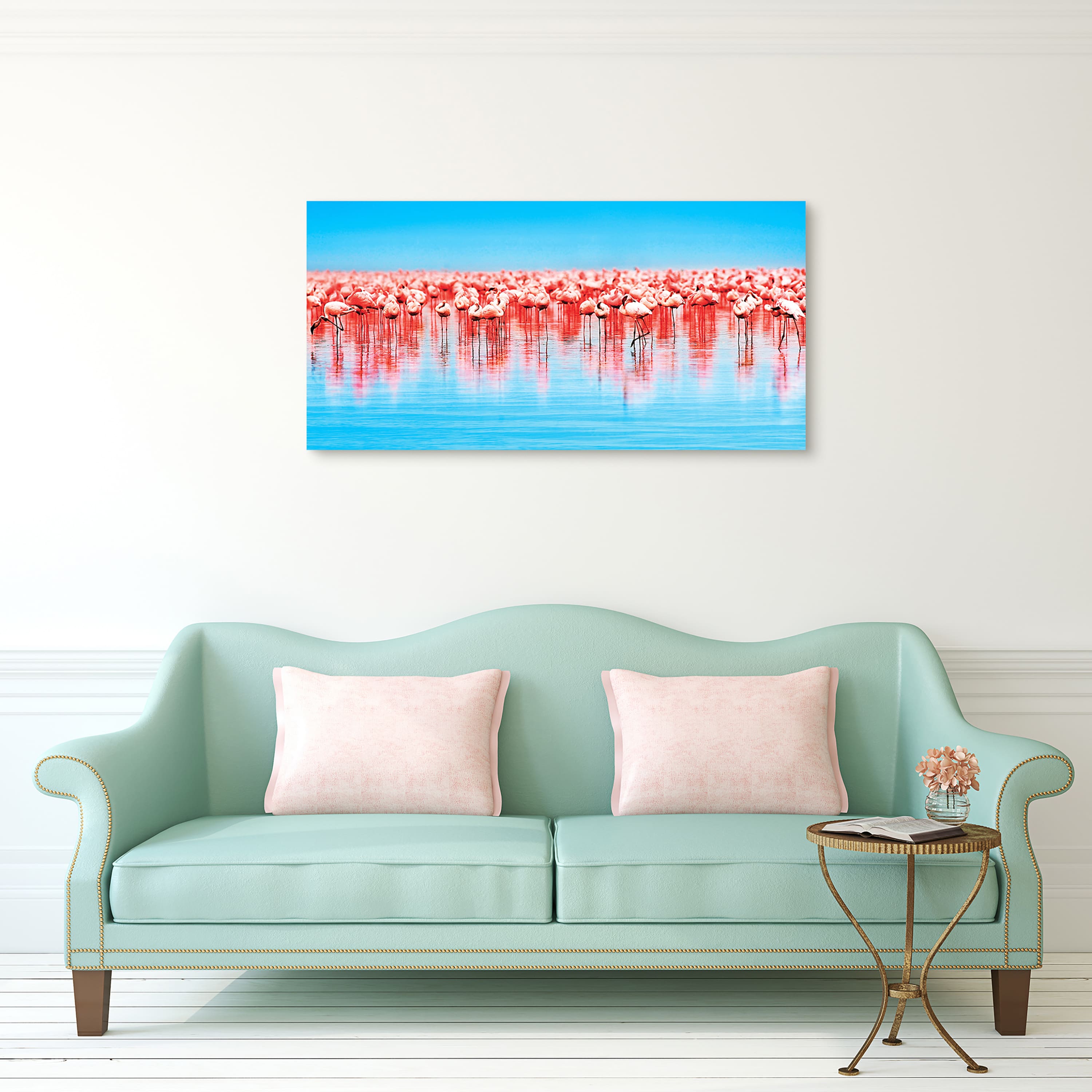 Empire Art Direct 24" x 48" Flamingo Flock Frameless Free Floating Tempered Glass Wall Art