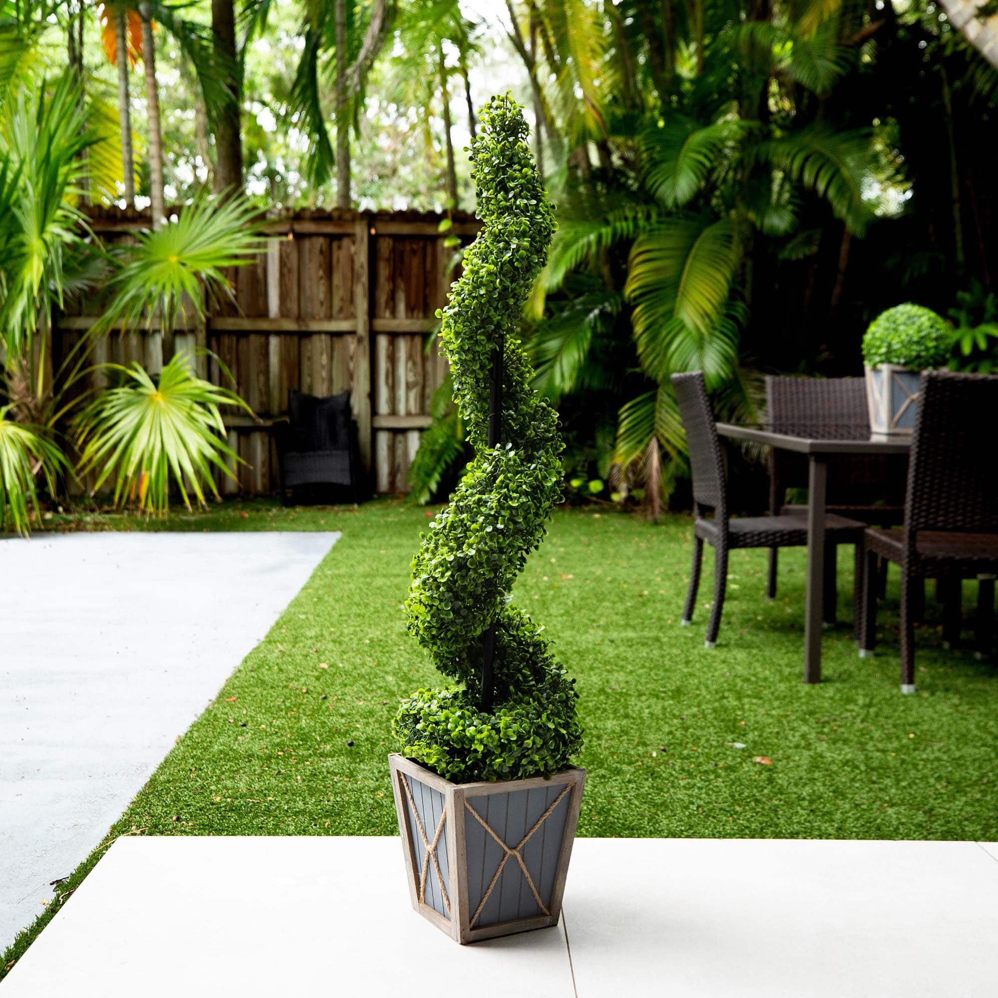 4ft. LED UV Resistant Boxwood Spiral Topiary Tree in Decorative Planter