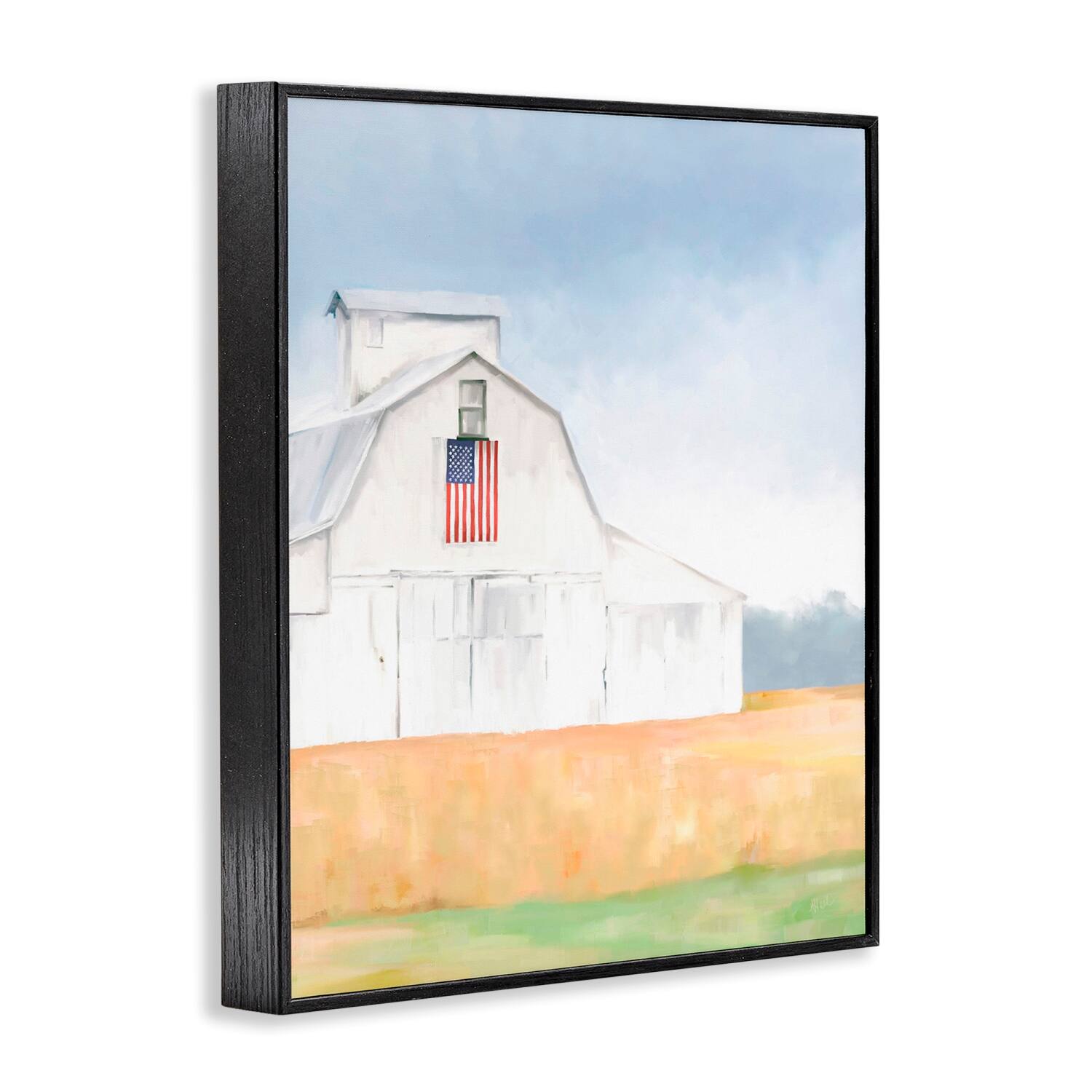Stupell Industries American Flag White Country Barn Rural Scenery Framed Giclee Art