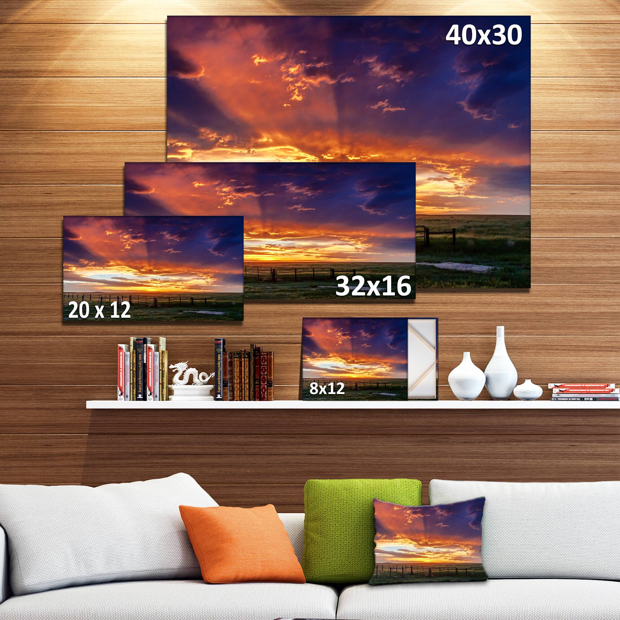 Designart - Dramatic Sunset over Prairie - Large Landscape Canvas Art