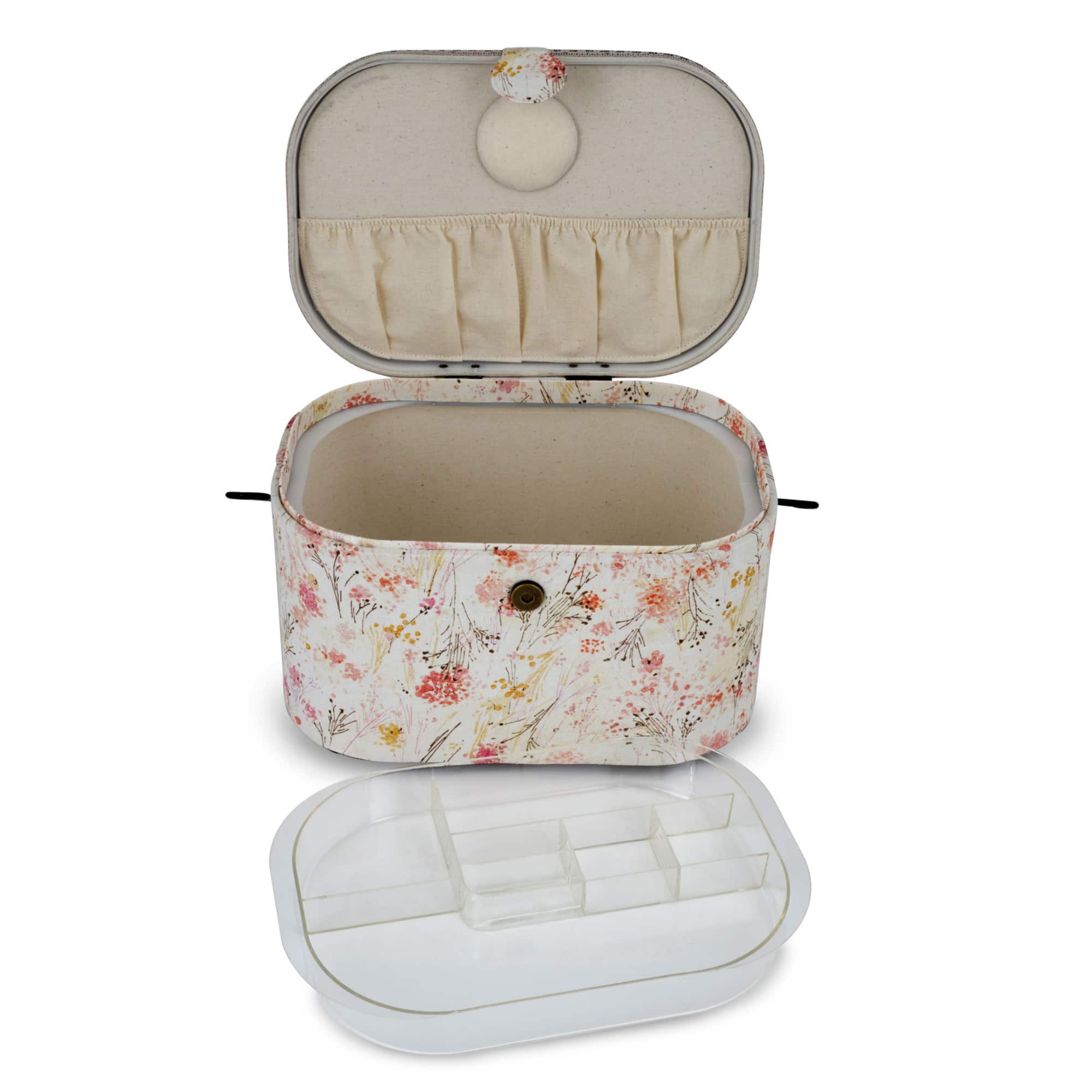 Dritz® Neutral Floral Large Oval Sewing Basket With Metal Handle