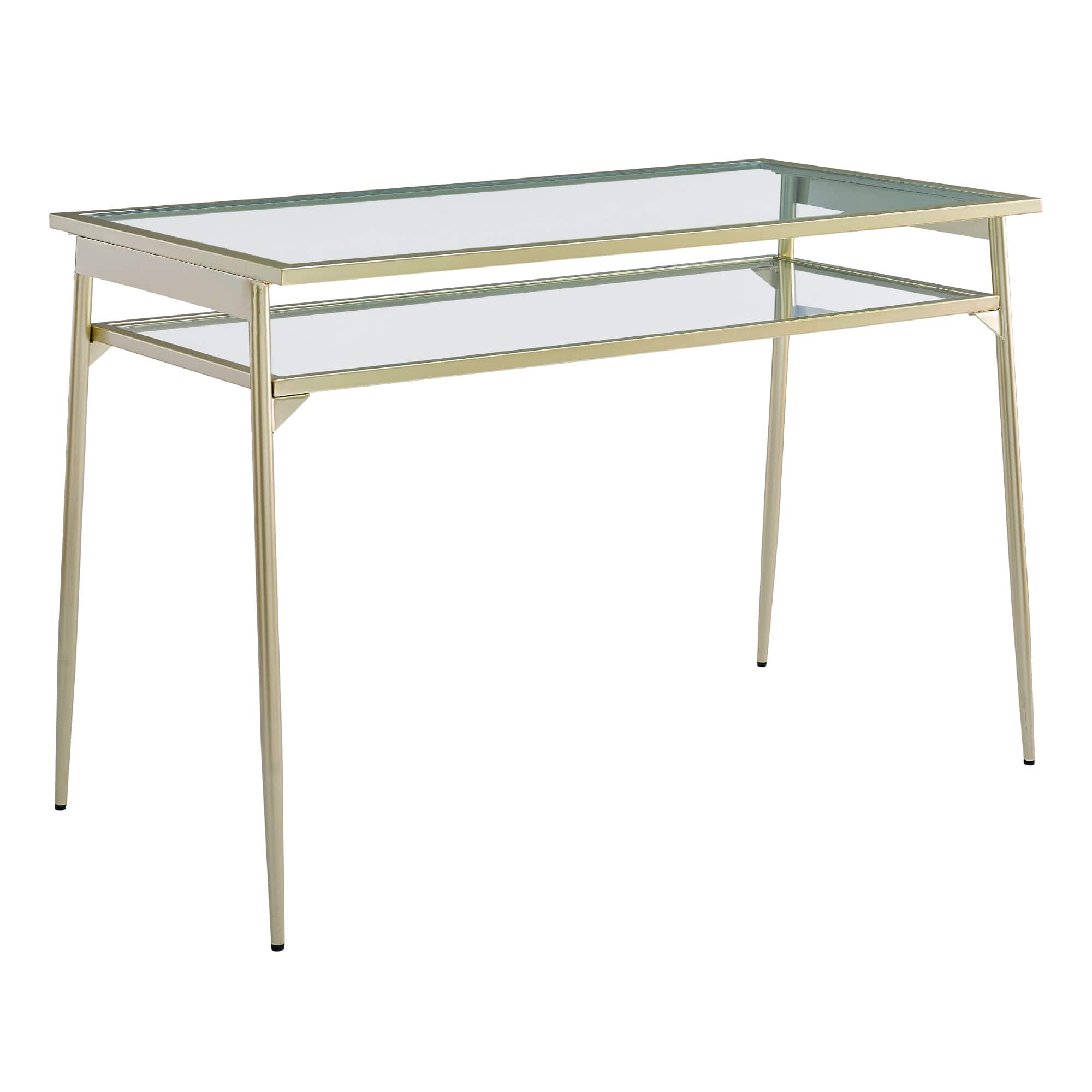 Walker Edison 48" Gold Two Tier Glass & Metal Desk