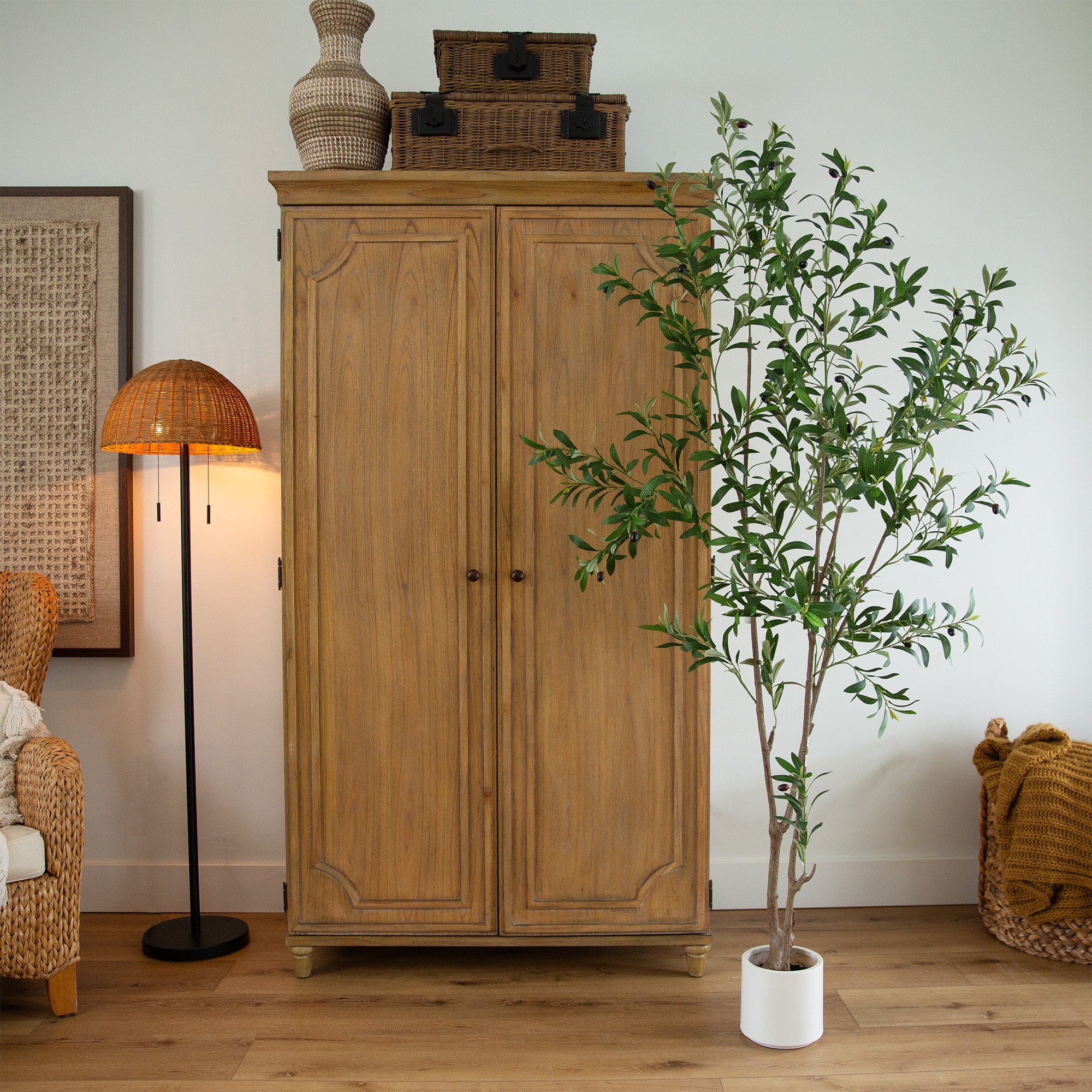 Artificial Minimalist Olive Tree in White Decorative Planter