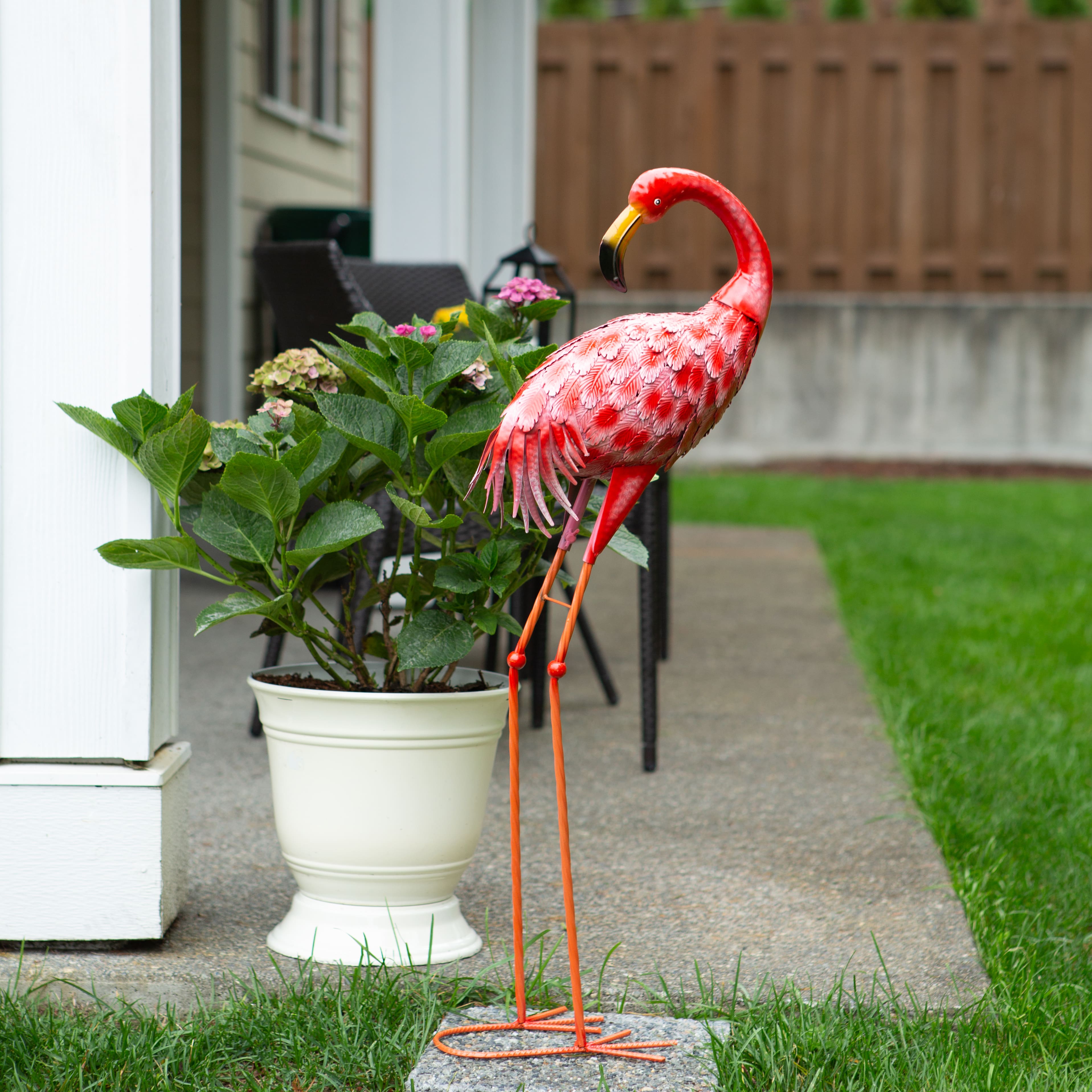 33" Bright Standing Flamingo Looking Back