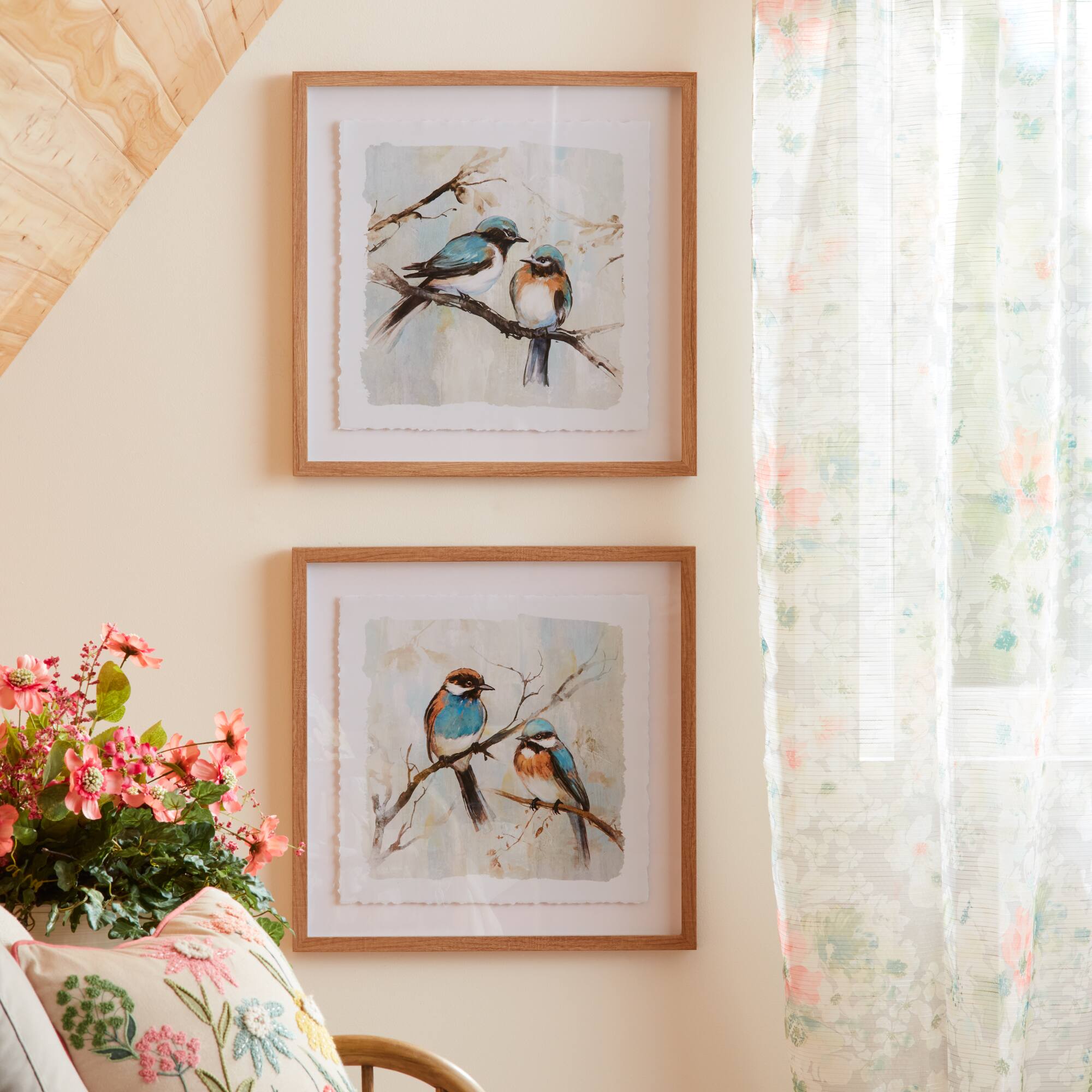 21" x 21" Framed Bird Couple Wall Print Set
