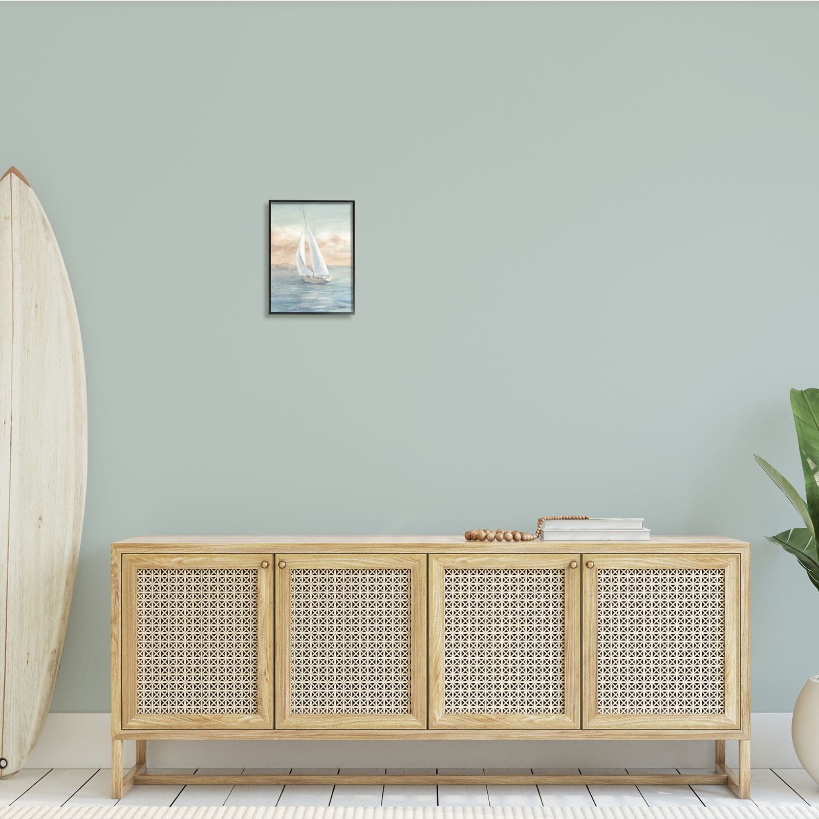 Stupell Industries Morning Sunrise Sailboat Soft Pink Contemporary Ocean Sky Framed Wall Art