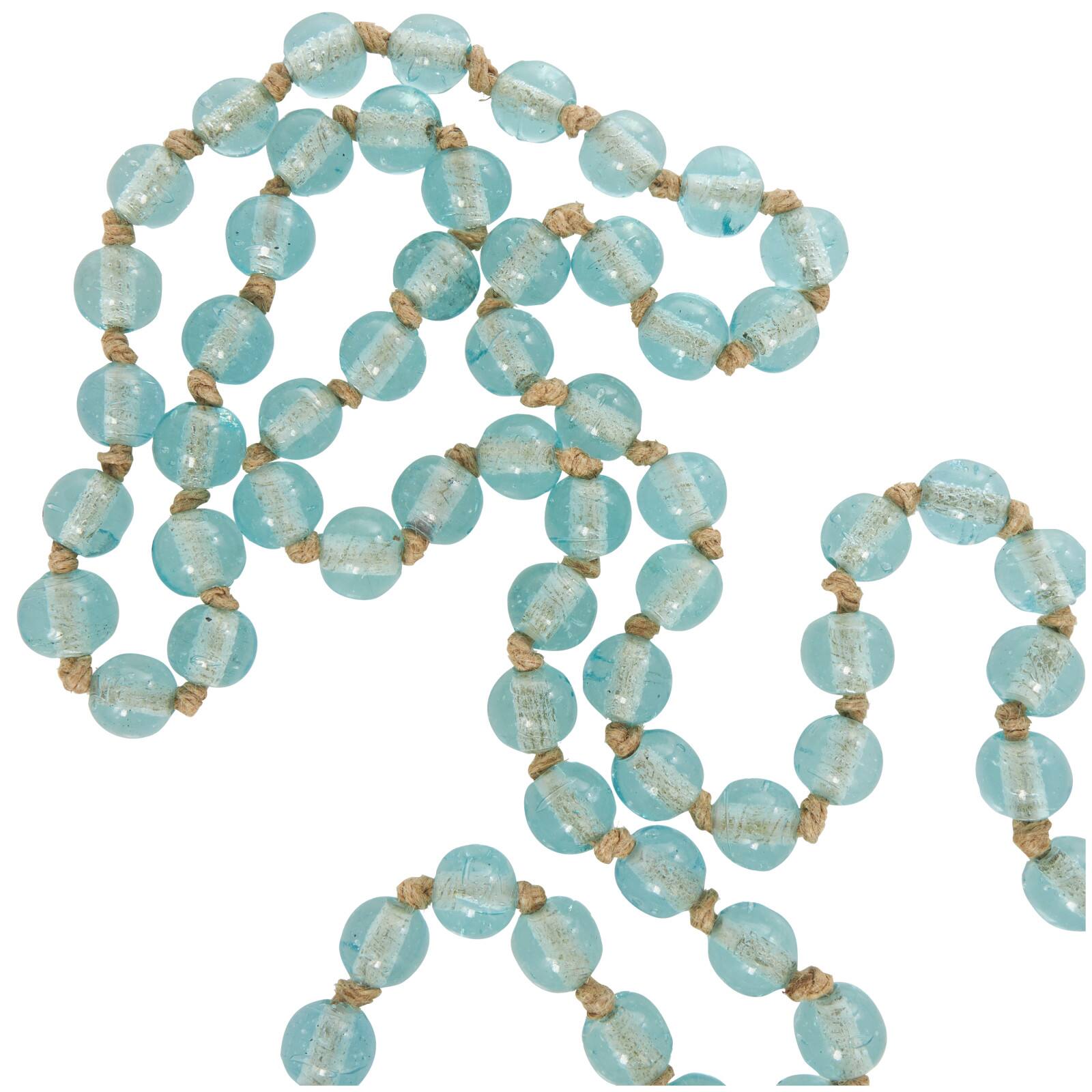 Ivory and Iris 87" Handmade Round Glass Beaded Garland with Jute Tassel