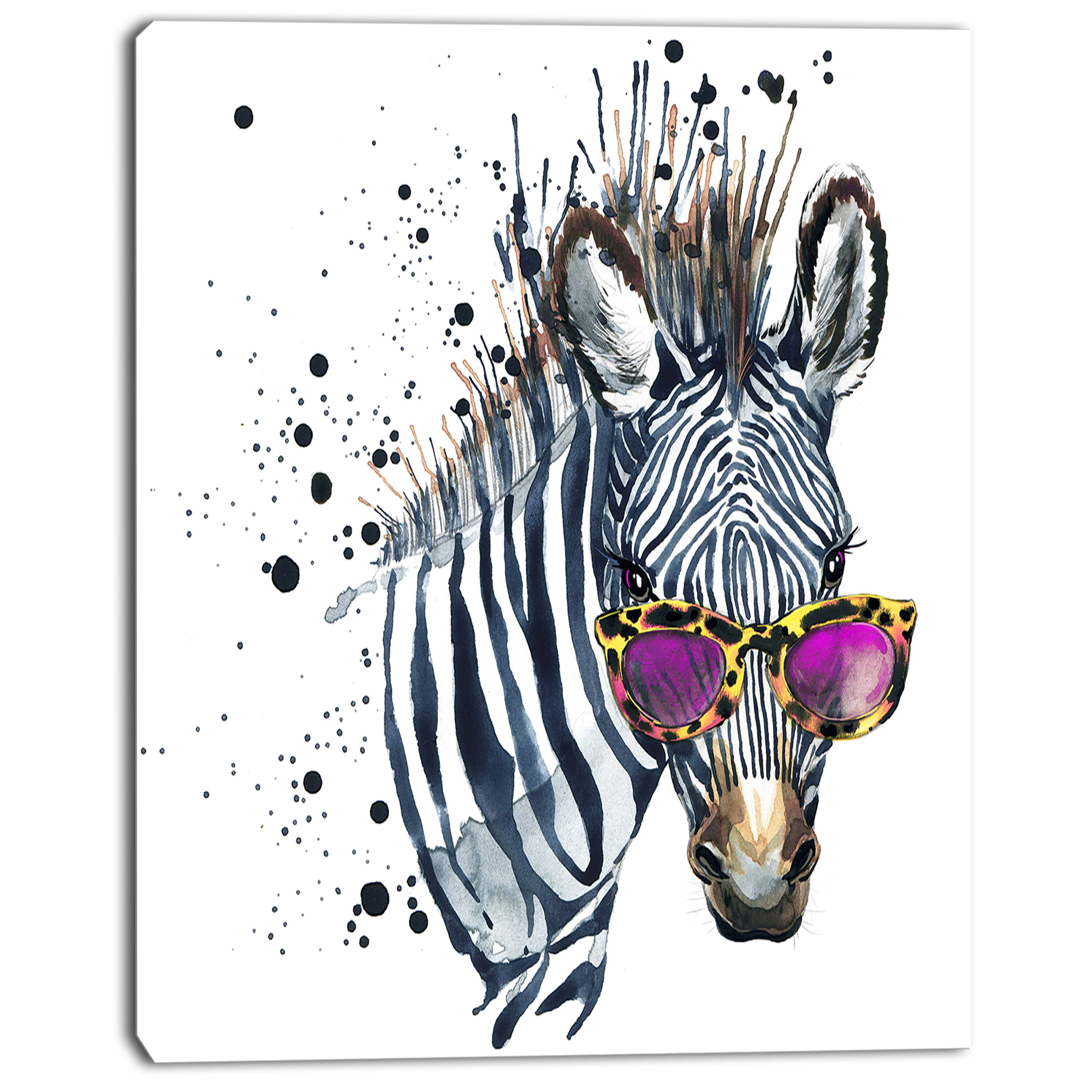 Designart - Funny Zebra Watercolor - Animal Canvas Art Print