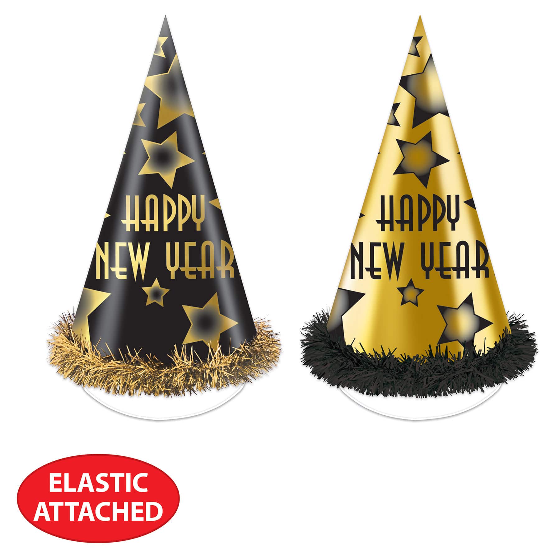 Beistle Black & Gold Happy New Year Party Hats, 25ct.